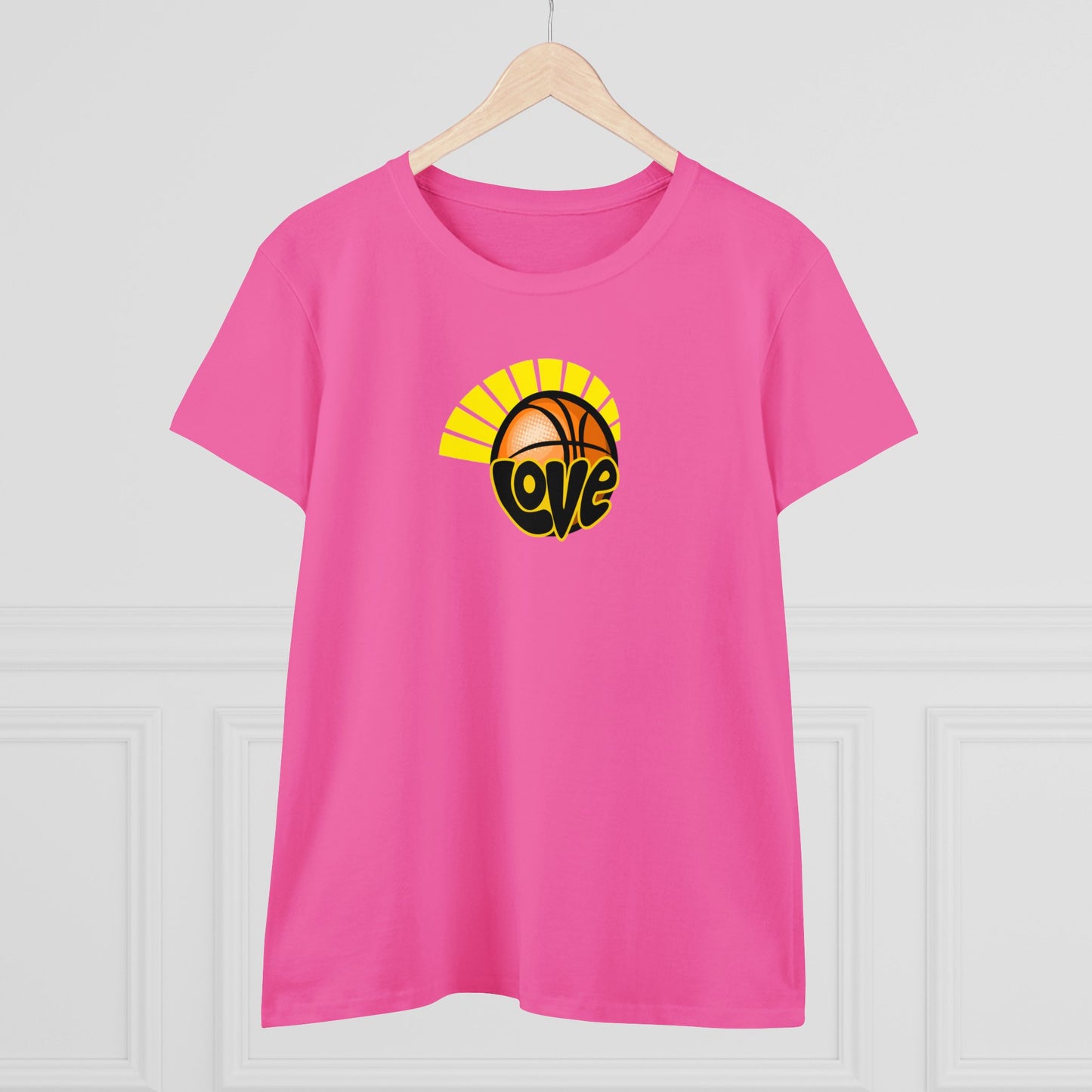 Love of Basketball, Women's Retro Hippy, Feel Good, Midweight Cotton Tee, Cute Ladies Tee, Retro 70's, Pink Basketball T-Shirts for Ladies