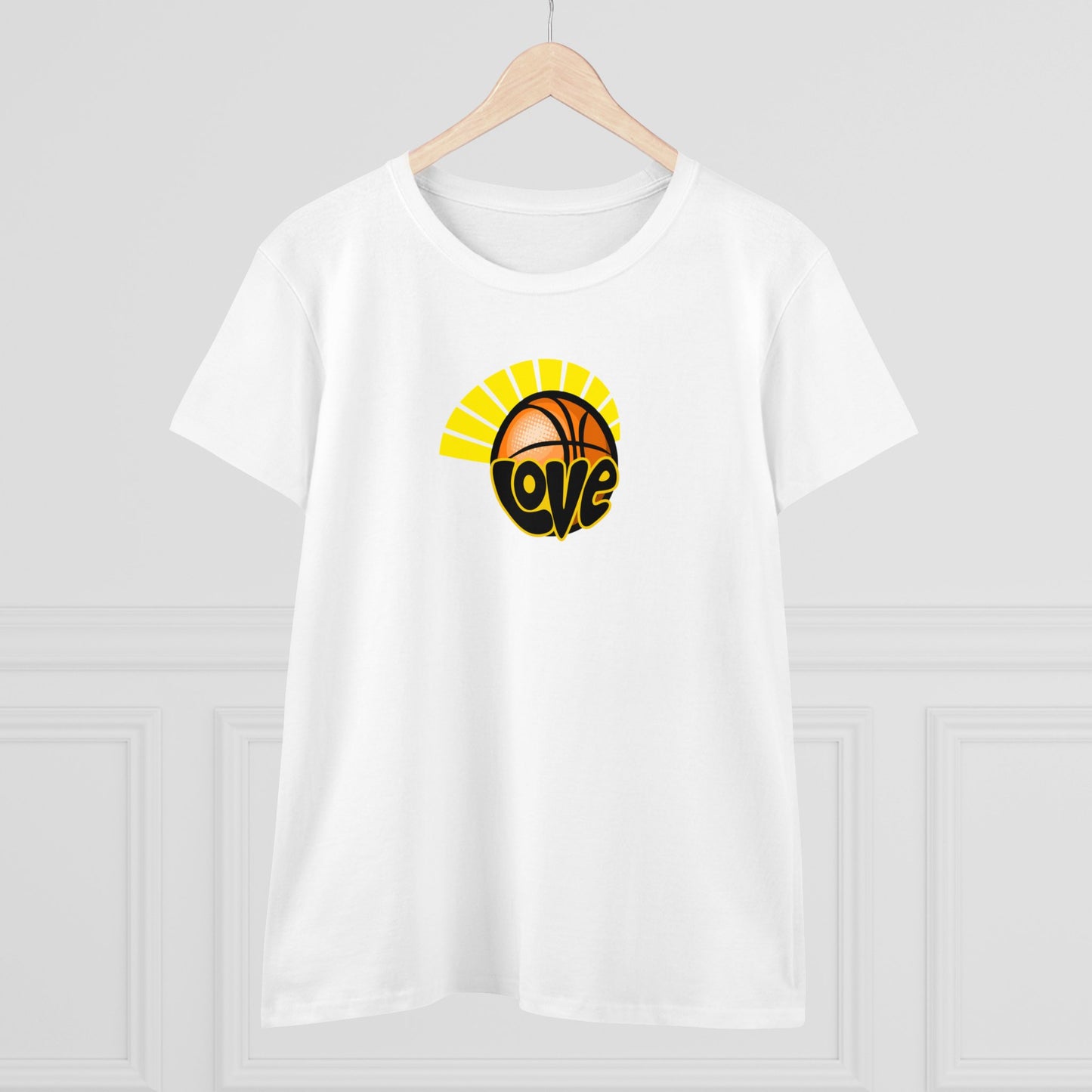 Love of Basketball, Women's Retro Hippy, Feel Good, Midweight Cotton Tee, Cute Ladies Tee, Retro 70's, Pink Basketball T-Shirts for Ladies