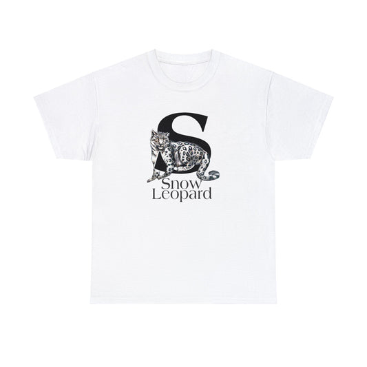 S is for Snow Leopard, Snow Leopard T-Shirt, Snow Leopard Drawing T-Shirt, Illustration,