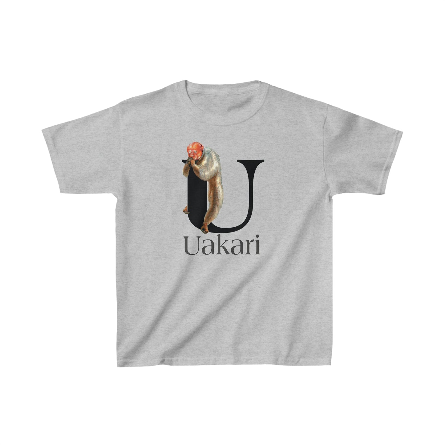 U is for Uakari Monkey, Uacari monkey Drawing, Uakari T-Shirt, animal t-shirt, animal alphabet letter U, Uakari illustration t shirt,