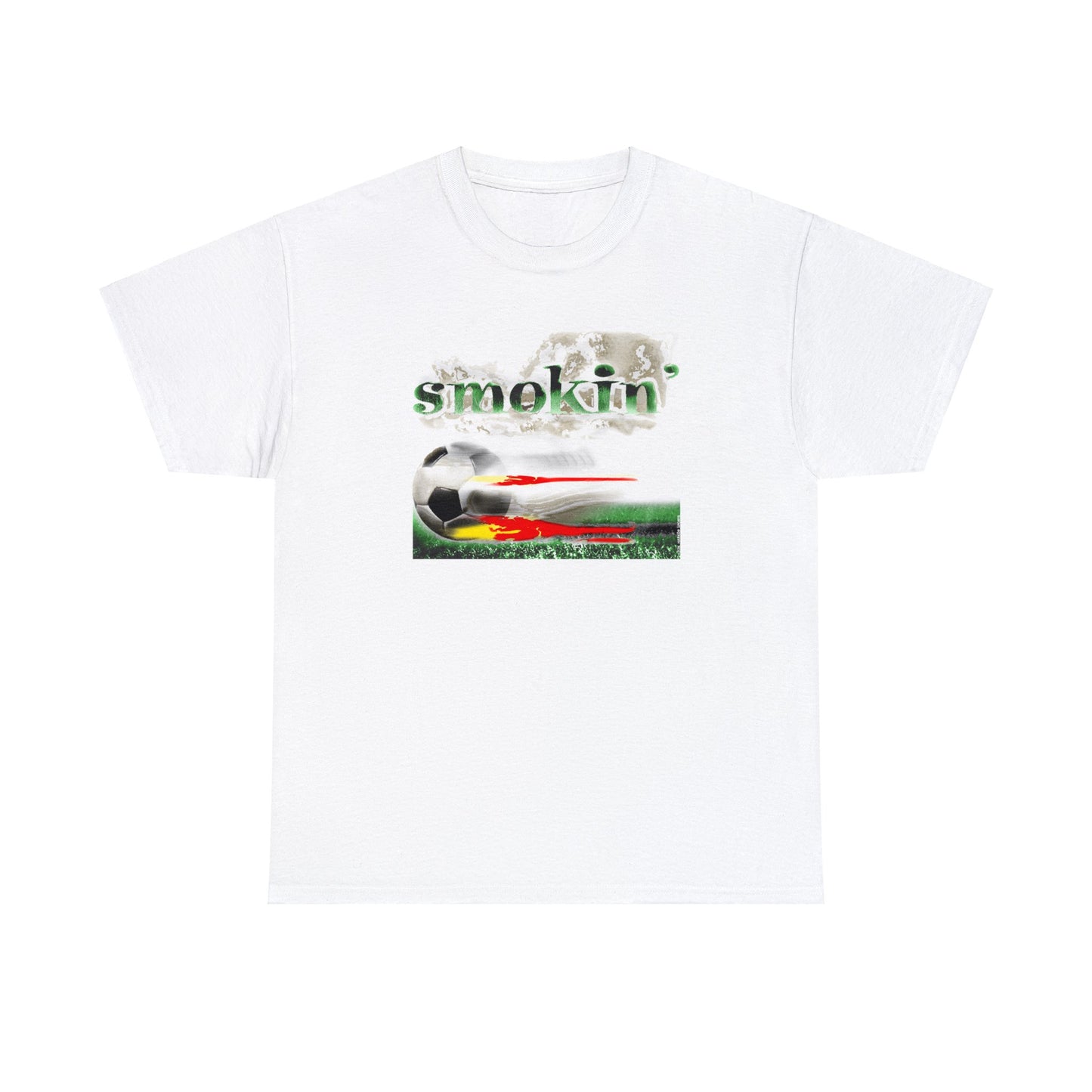 Smokin' Funny Soccer T-Shirt, Unisex Heavy Cotton Tee, Soccer Ball Flaming, Soccer smokin' hot, fast Soccer ball, burning Grass