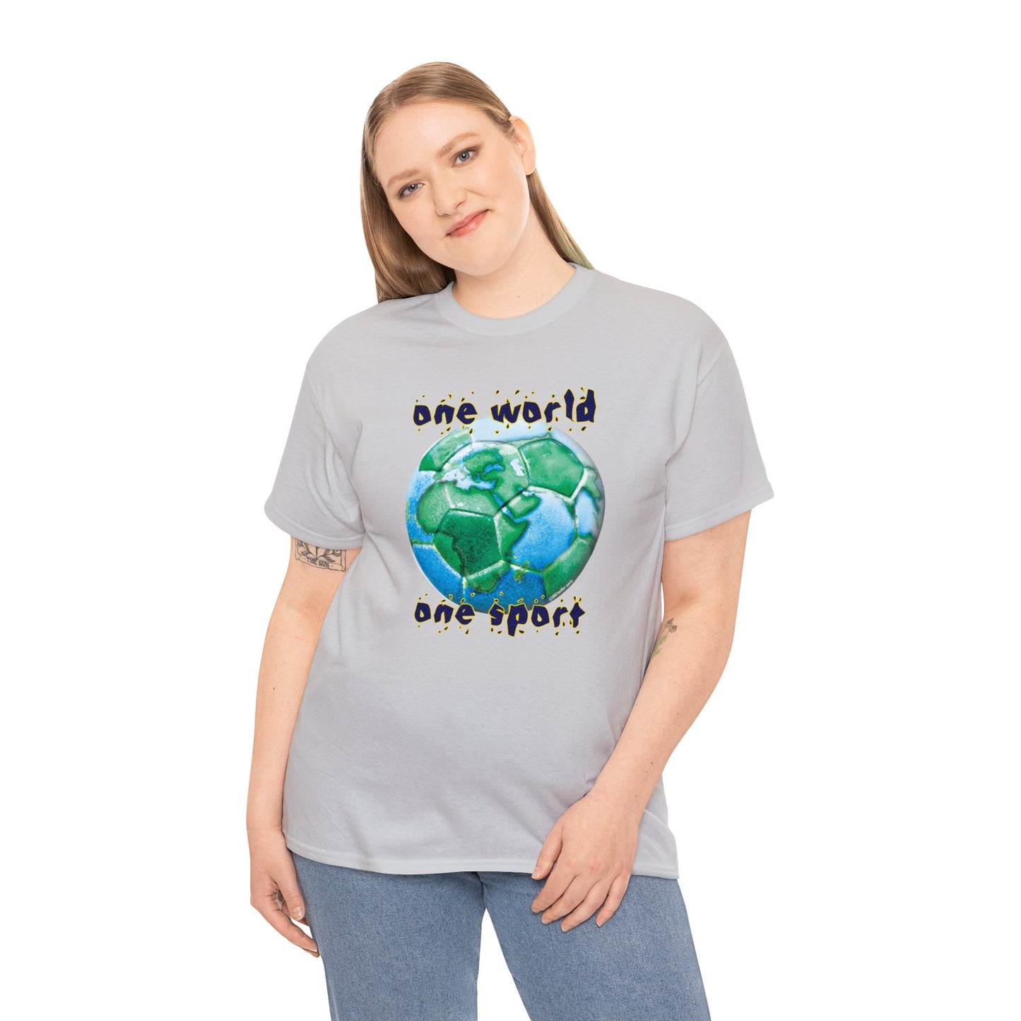 One World One Sport, Soccer Ball, Planet Earth soccer T-Shirt, Soccer is the World Sport, Bright Fun Positive Soccer T-Shirt Design