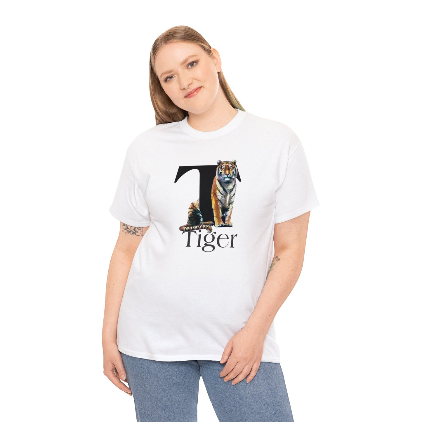 T is for Tiger Adult T-Shirt, Terrific Tiger Tee, Tiger Drawing T-Shirt, Tiger Illustration t-shirt,