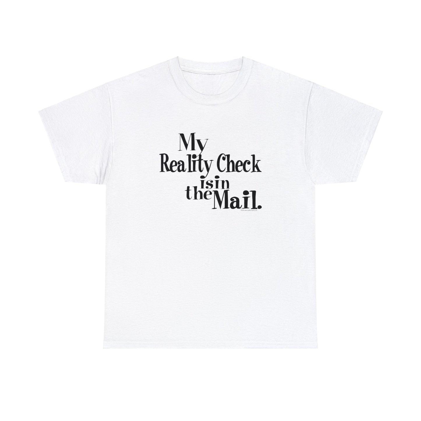 My Reality Check is in the Mail, funny t-shirt, Crazy t-shirt, reality check tee, humorous t-shirt, ironic t-shirt, t-shirt gift, reality T