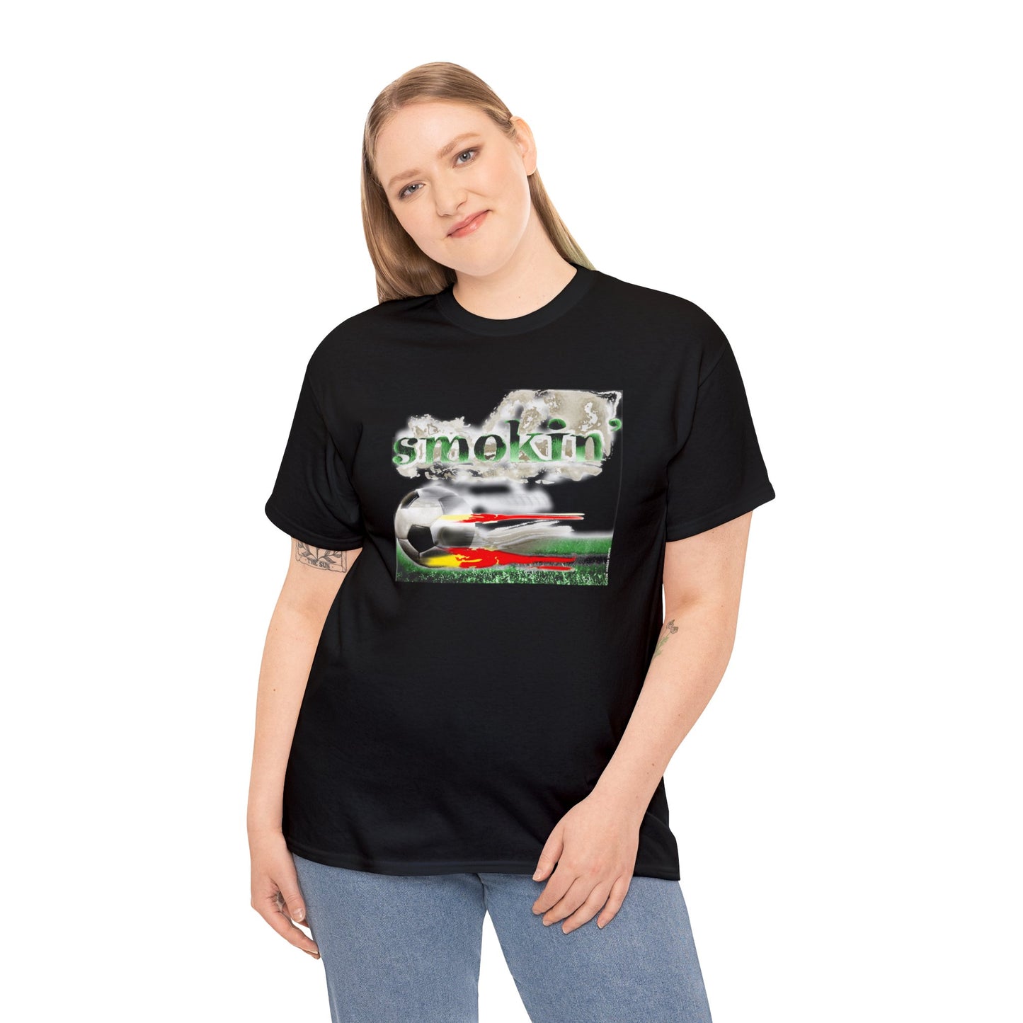 Smokin' Funny Soccer T-Shirt, Unisex Heavy Cotton Tee, Soccer Ball Flaming, Soccer smokin' hot, fast Soccer ball, burning Grass