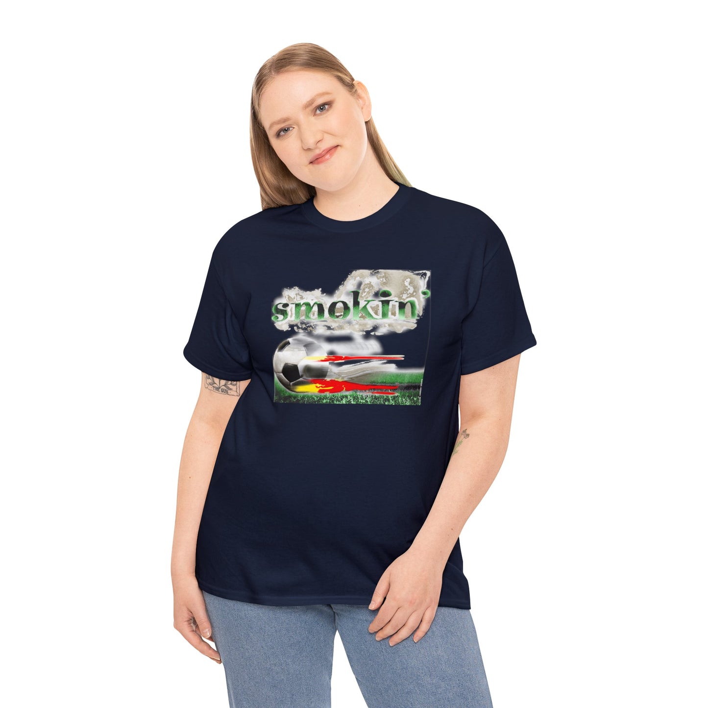 Smokin' Funny Soccer T-Shirt, Unisex Heavy Cotton Tee, Soccer Ball Flaming, Soccer smokin' hot, fast Soccer ball, burning Grass