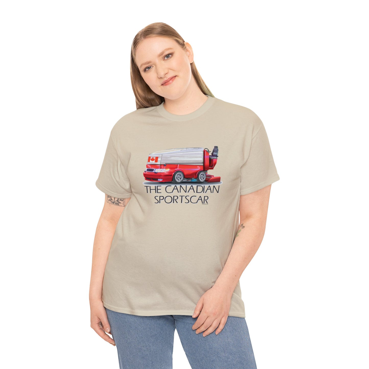 The Canadian Sportscar is an Ice Resurfacing Machine for the Hockey Rink, Fun design, Canada Hockey Parody Tee Shirt Design