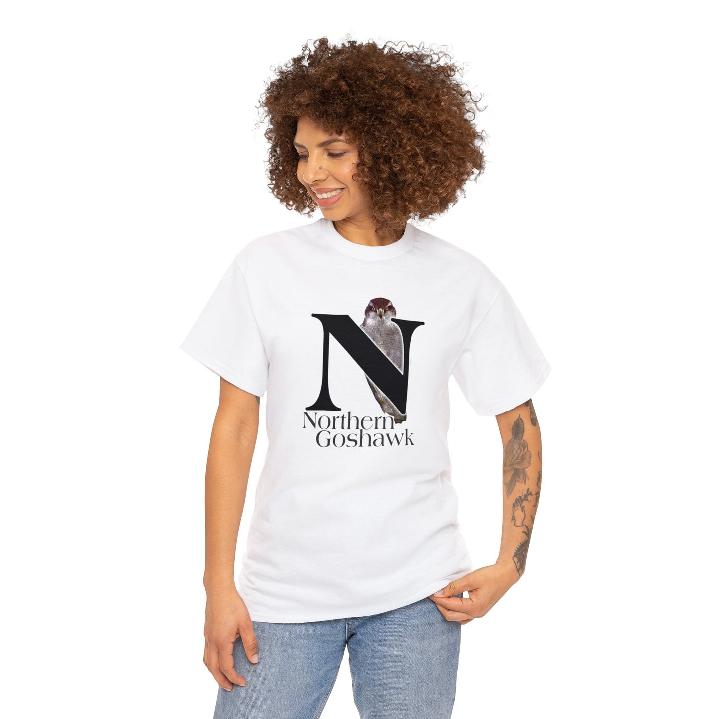 N is for Northern Goshawk T-Shirt, Bird Shirt, Wildlife Drawing T-Shirt, animal t-shirt, animal