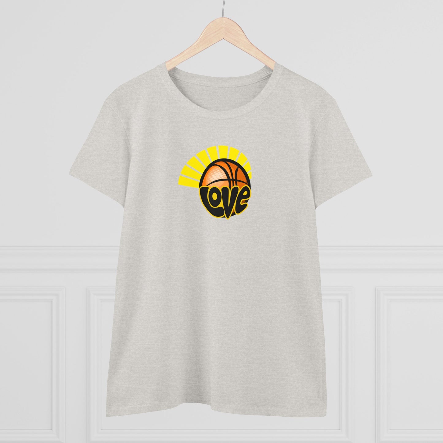 Love of Basketball, Women's Retro Hippy, Feel Good, Midweight Cotton Tee, Cute Ladies Tee, Retro 70's, Pink Basketball T-Shirts for Ladies