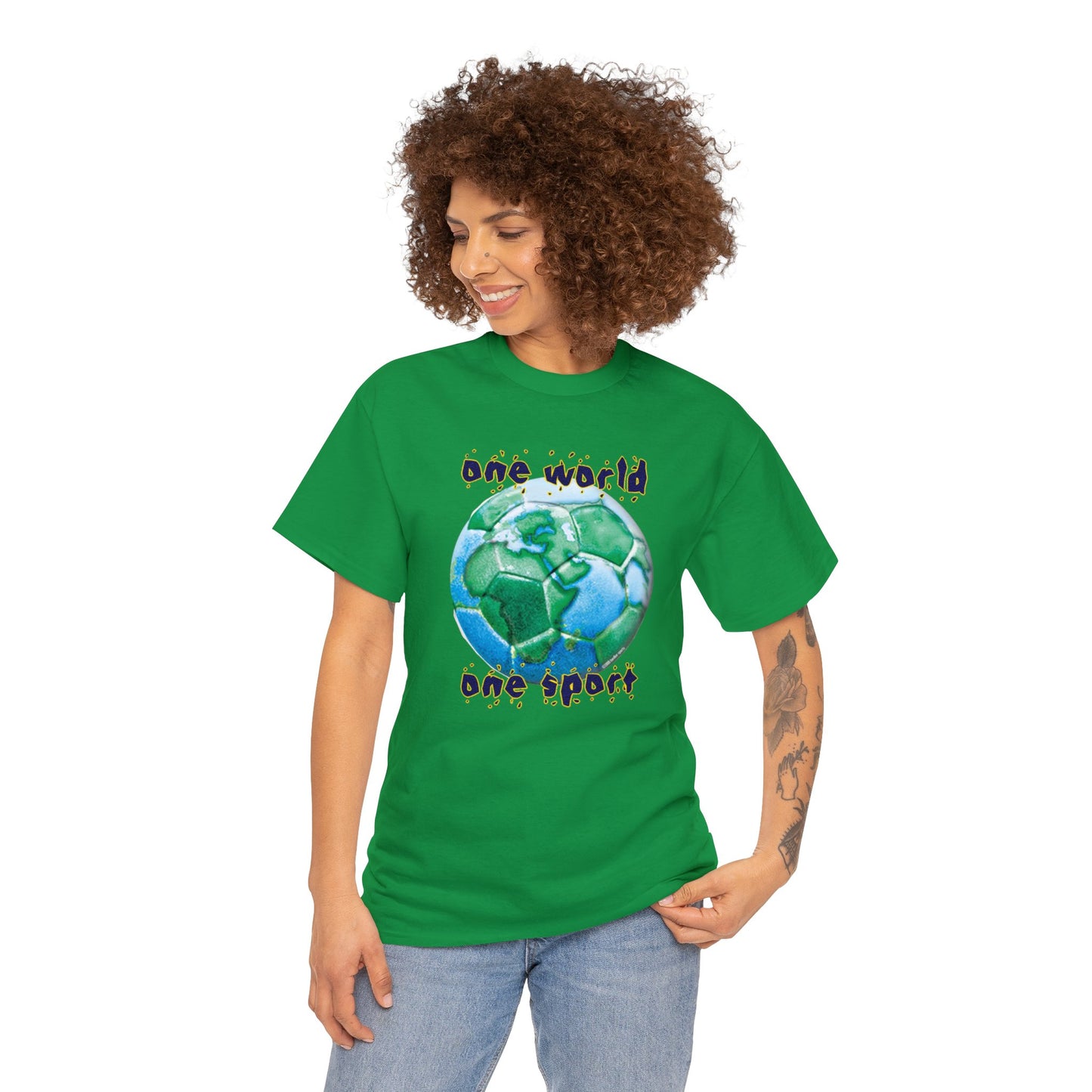One World One Sport, Soccer Ball, Planet Earth soccer T-Shirt, Soccer is the World Sport, Bright Fun Positive Soccer T-Shirt Design