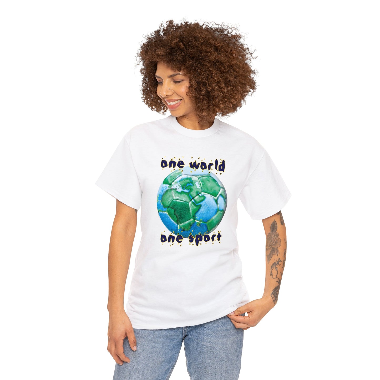 One World One Sport, Soccer Ball, Planet Earth soccer T-Shirt, Soccer is the World Sport, Bright Fun Positive Soccer T-Shirt Design