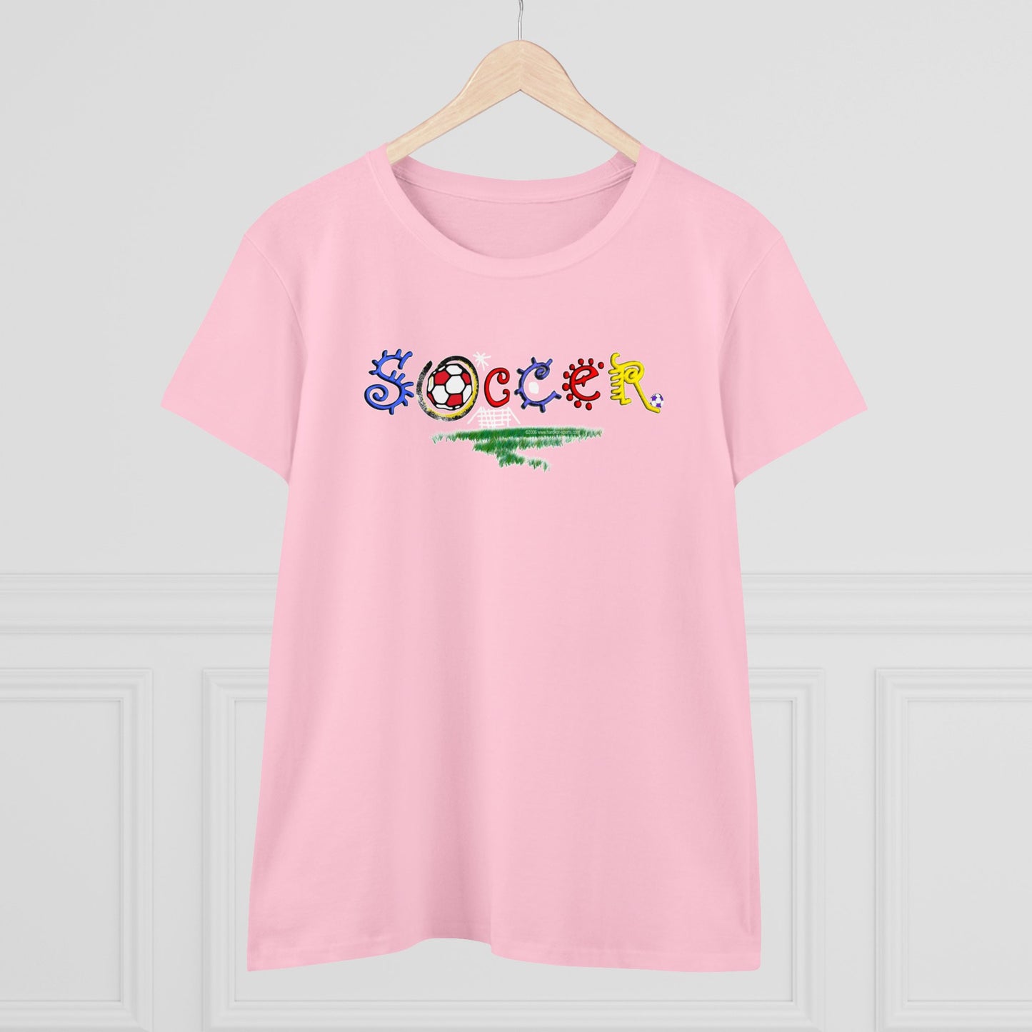 Artistic Soccer Girls T-Shirt, Ladies Soccer Design with Whimsical Soccer Design, Cute hand drawn look, stylized font, Soccer Gift for Women