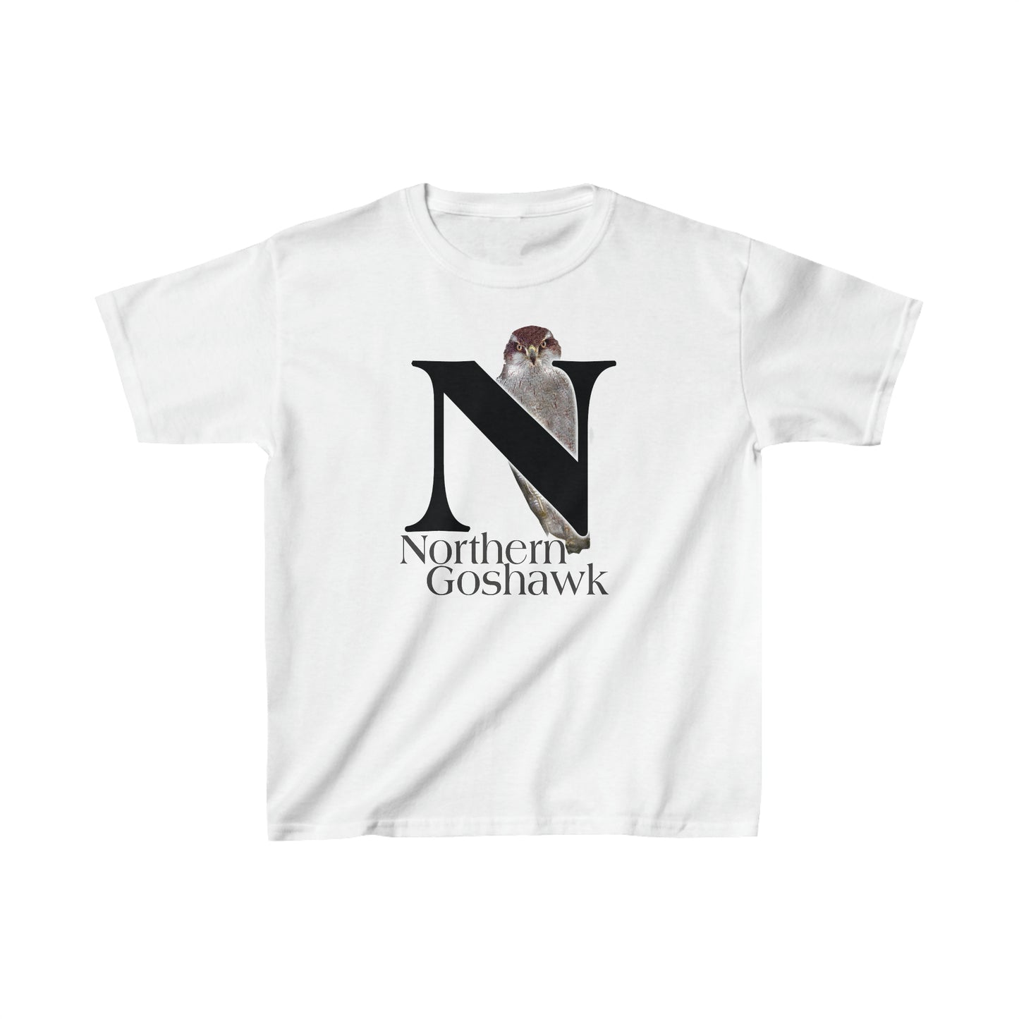 N is for Northern Goshawk T-Shirt, Bird Shirt, Wildlife Drawing T-Shirt, animal t-shirt, animal alphabet T, animal letters Tee