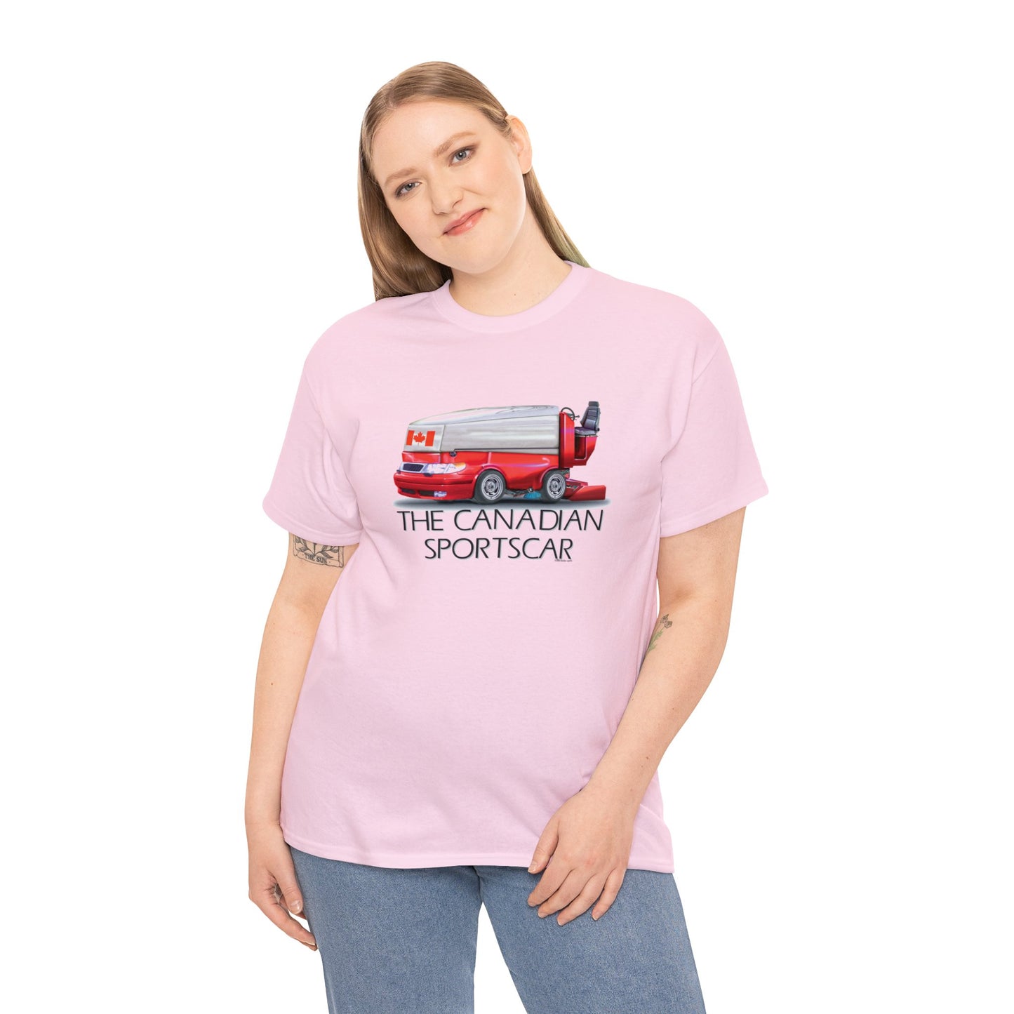 The Canadian Sportscar is an Ice Resurfacing Machine for the Hockey Rink, Fun design, Canada Hockey Parody Tee Shirt Design