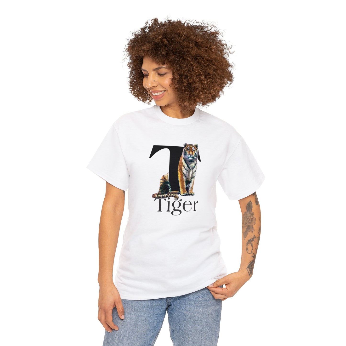 T is for Tiger Adult T-Shirt, Terrific Tiger Tee, Tiger Drawing T-Shirt, Tiger Illustration t-shirt,