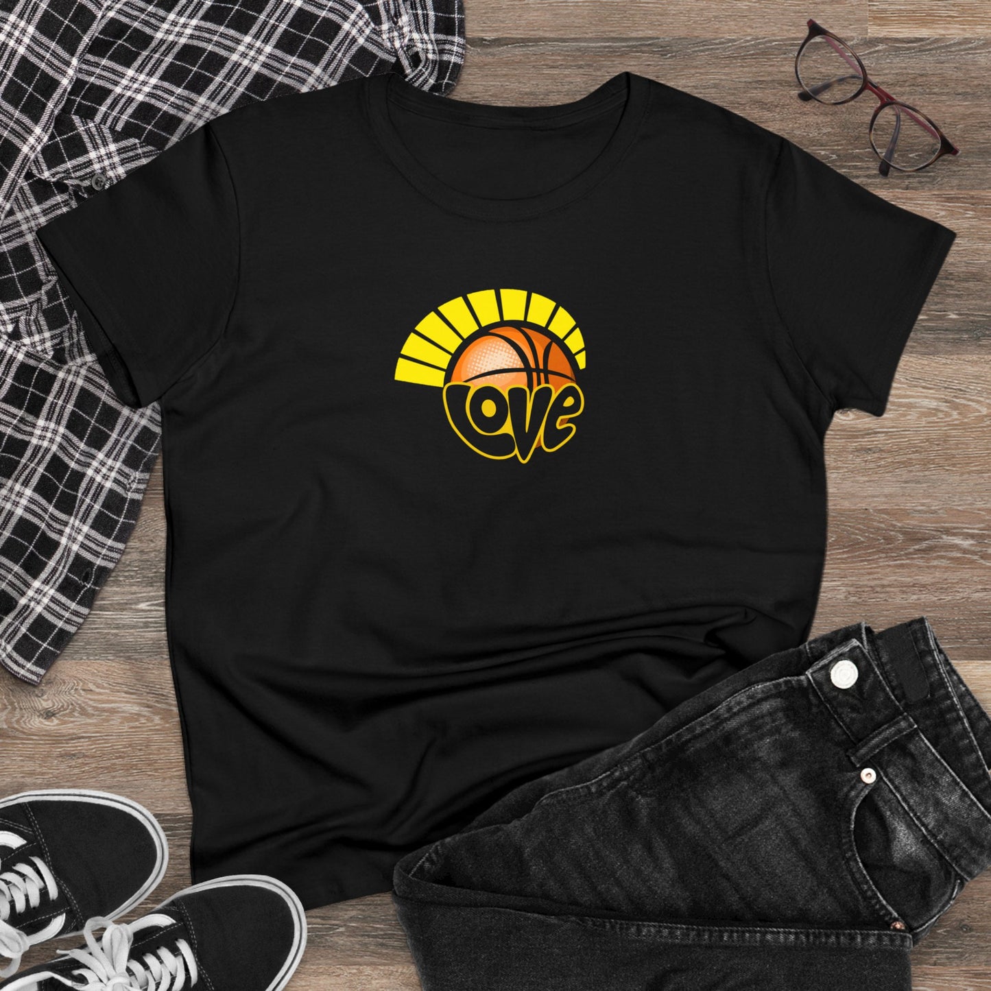 Love of Basketball, Women's Retro Hippy, Feel Good, Midweight Cotton Tee, Cute Ladies Tee, Retro 70's, Pink Basketball T-Shirts for Ladies