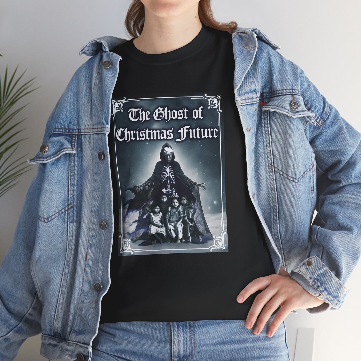 Donald Trump Parody T-Shirt Ghost of Christmas Future, A Christmas Carol Parody, President is Scary Spirt of Things to Come, Deporting Migrant Children, Sad
