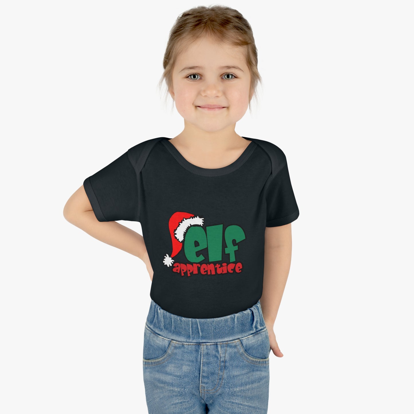 Elf Apprentice,  Cute Baby One Piece Body Suit, Christmas t-shirt, Infant gift, Red and green, Santa Hat, Adorable Soft, Shower Gift