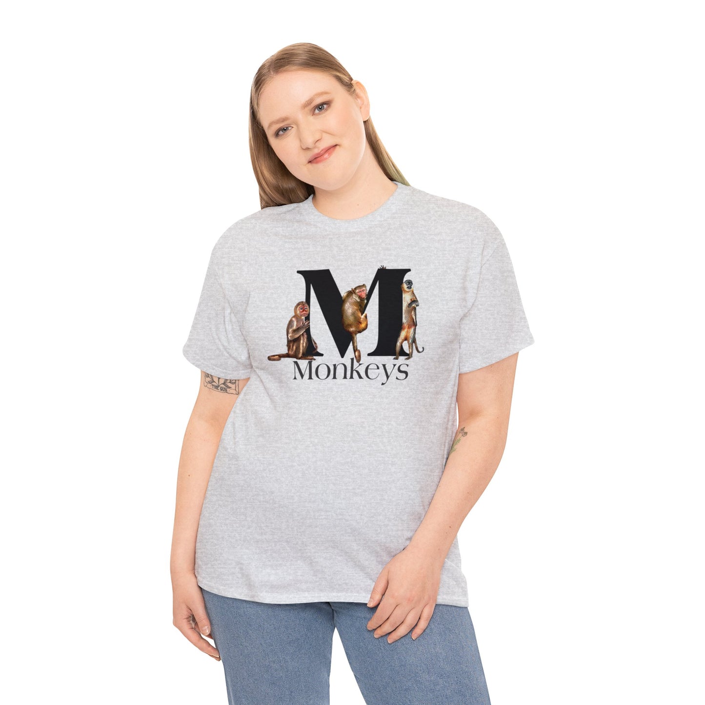 M is for Monkeys, Funny Monkeys t-shirt, Monkeys Hanging on Letter M, Drawing T-Shirt,