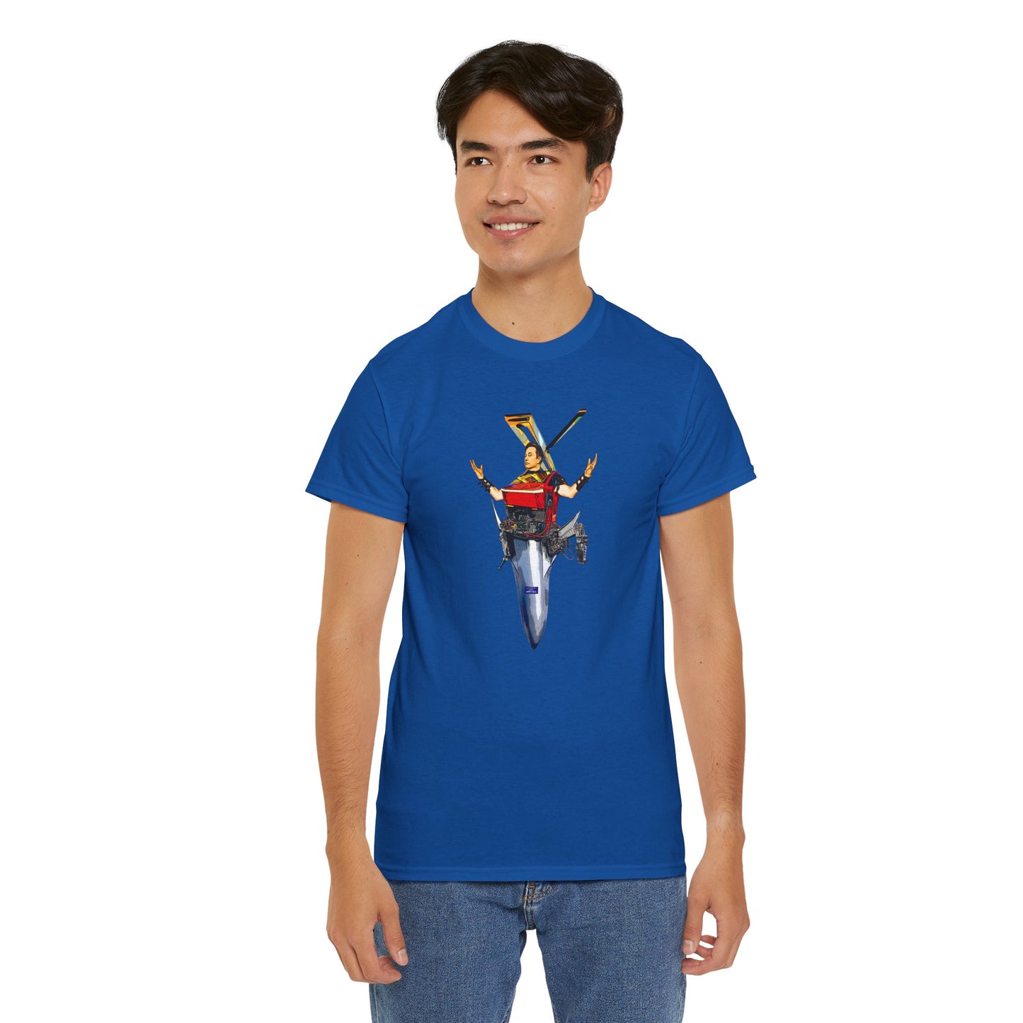 Elon Musk, Mech Warrior, Tesla Truck, Space X Starship, Super Hero, T-Shirt Comic Book Style Illustration