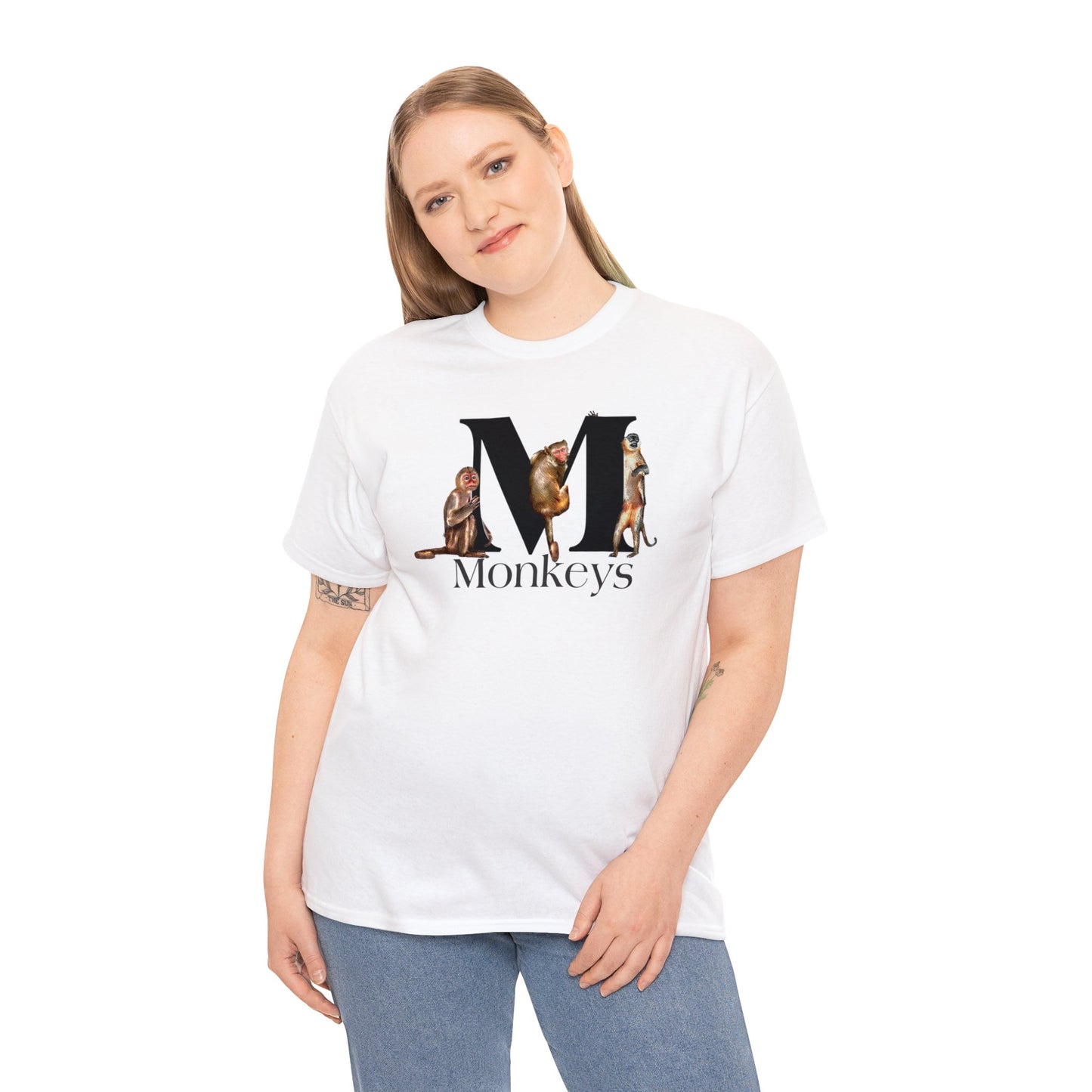 M is for Monkeys, Funny Monkeys t-shirt, Monkeys Hanging on Letter M, Drawing T-Shirt,