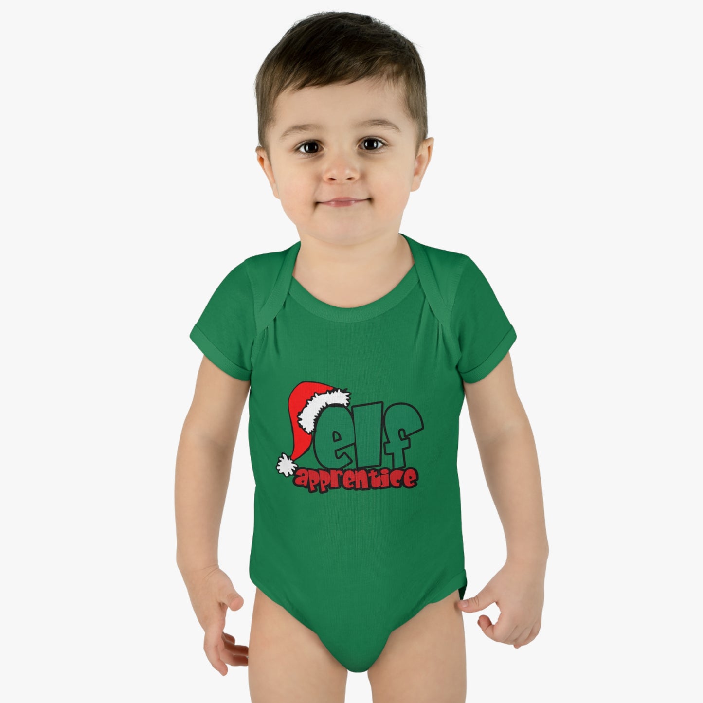 Elf Apprentice,  Cute Baby One Piece Body Suit, Christmas t-shirt, Infant gift, Red and green, Santa Hat, Adorable Soft, Shower Gift