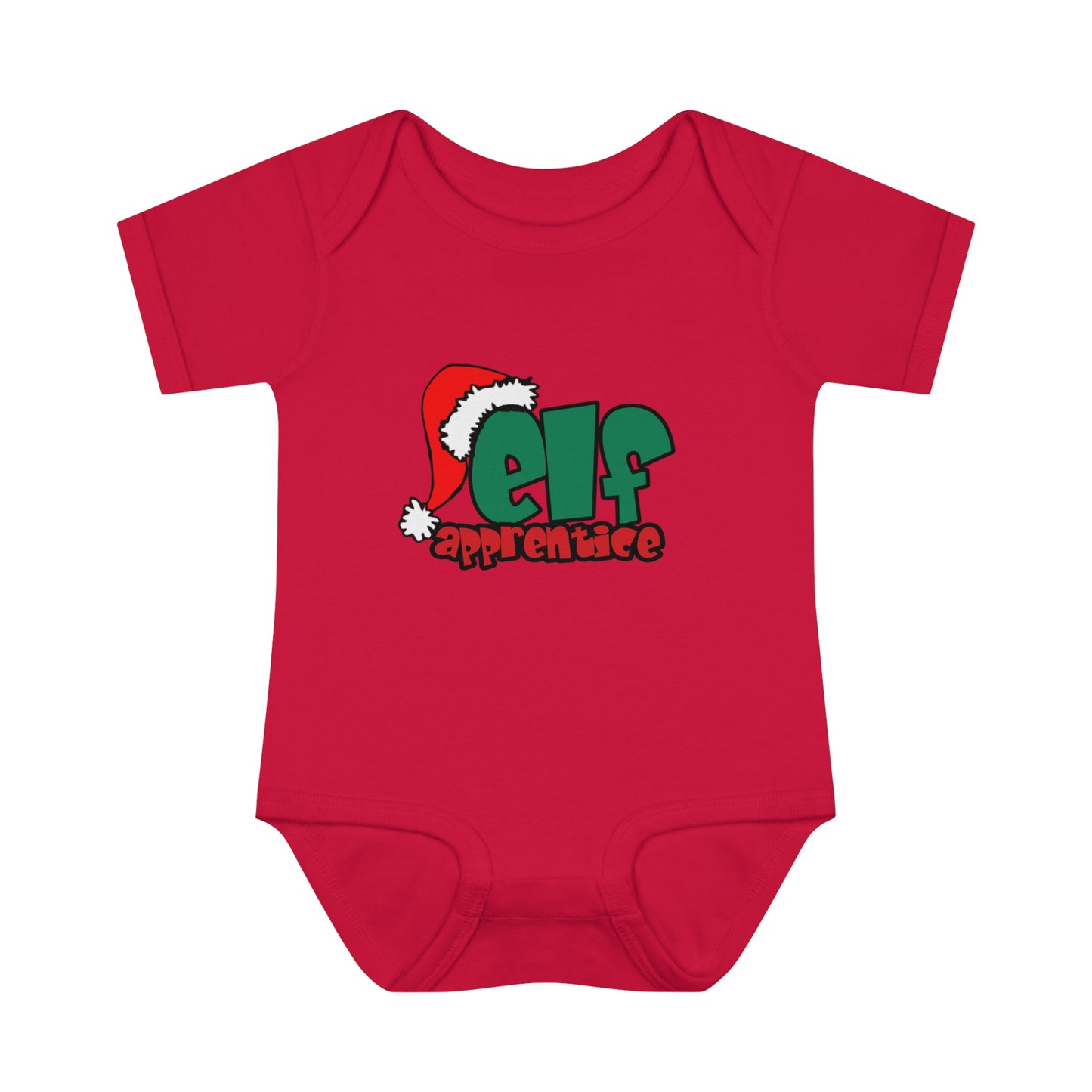 Elf Apprentice,  Cute Baby One Piece Body Suit, Christmas t-shirt, Infant gift, Red and green, Santa Hat, Adorable Soft, Shower Gift