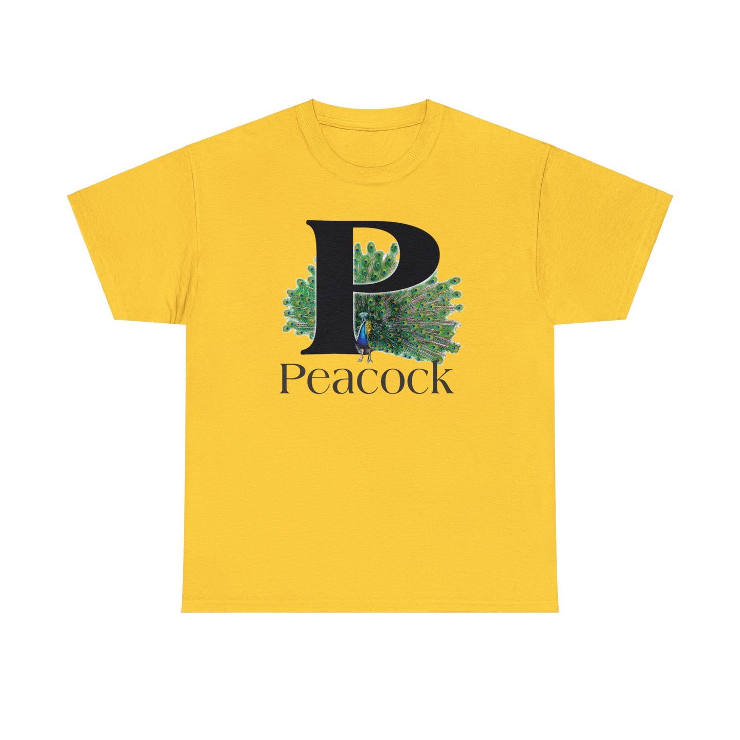 P is for Peacock T-Shirt, Peacock Feathers Fanned out, Bird Shirt, Drawing T-Shirt, animal t-shirt,