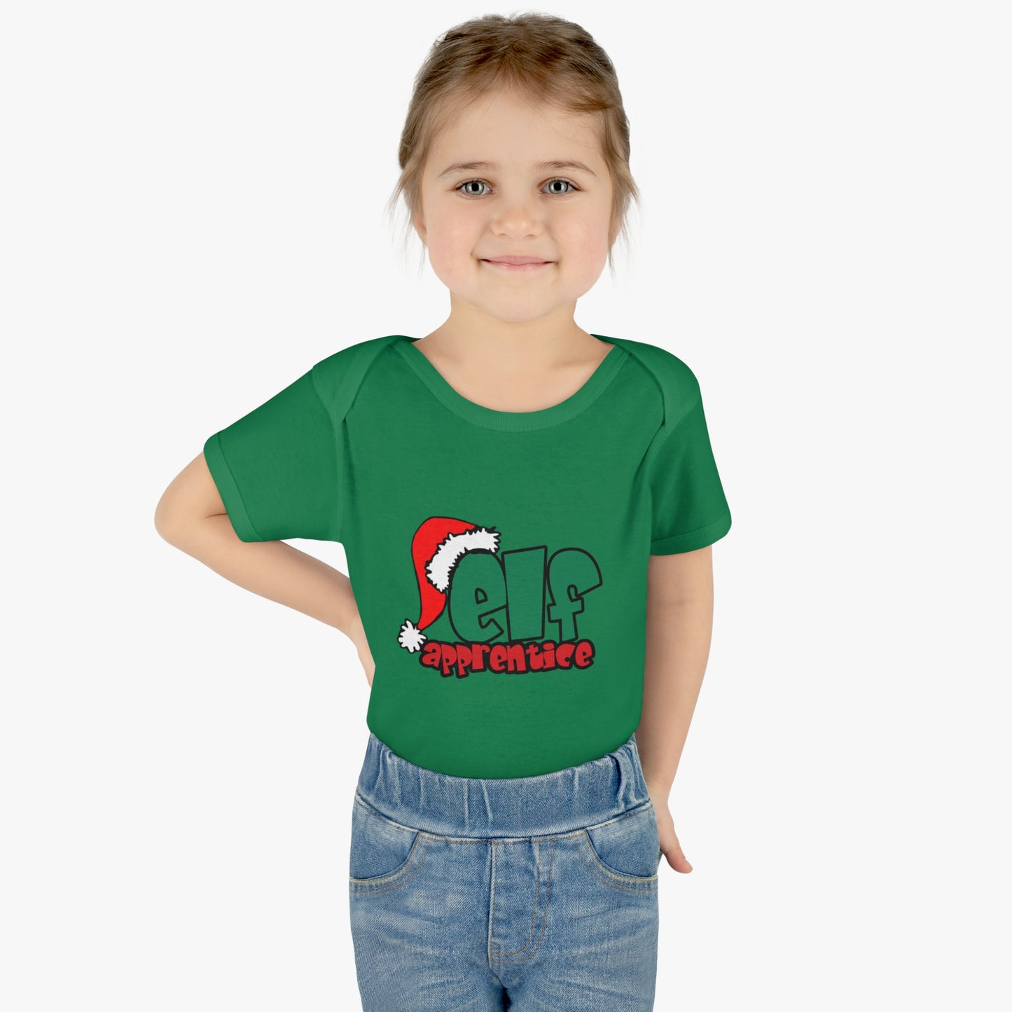 Elf Apprentice,  Cute Baby One Piece Body Suit, Christmas t-shirt, Infant gift, Red and green, Santa Hat, Adorable Soft, Shower Gift