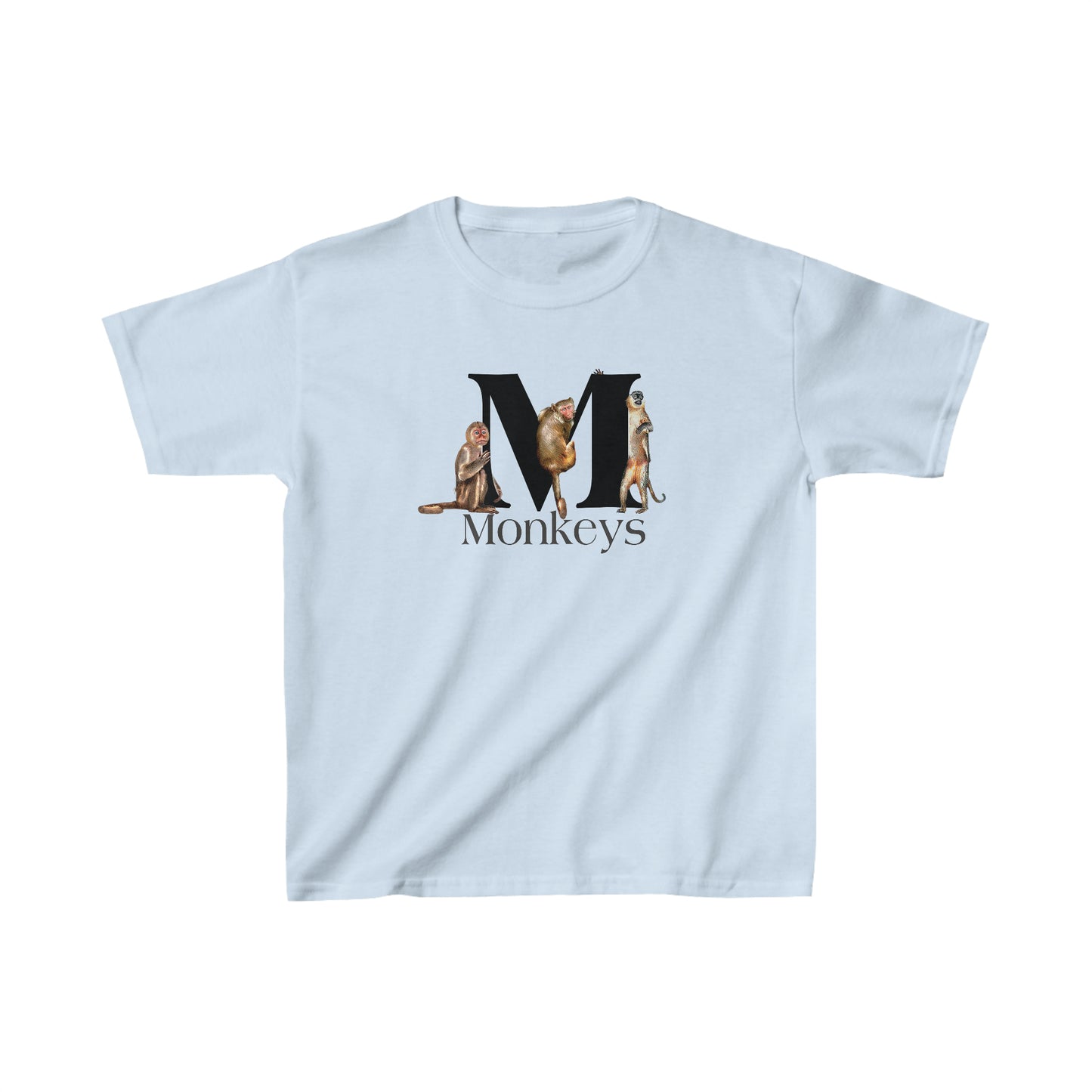 M is for Monkeys, Funny Monkeys t-shirt, Monkeys Hanging on Letter M, Drawing T-Shirt, animal shirt, animal alphabet T, animal letters Tee