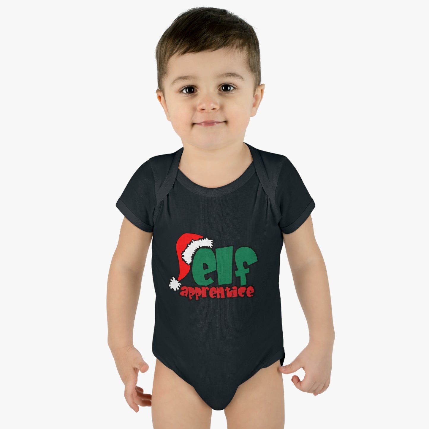 Elf Apprentice,  Cute Baby One Piece Body Suit, Christmas t-shirt, Infant gift, Red and green, Santa Hat, Adorable Soft, Shower Gift