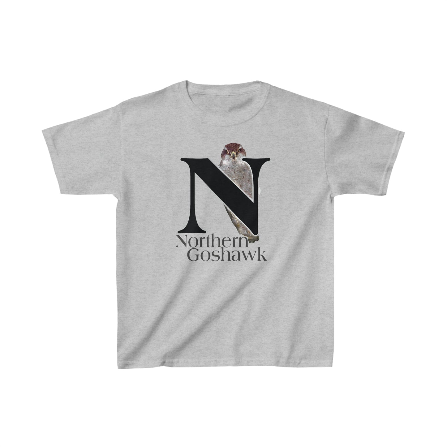 N is for Northern Goshawk T-Shirt, Bird Shirt, Wildlife Drawing T-Shirt, animal t-shirt, animal alphabet T, animal letters Tee