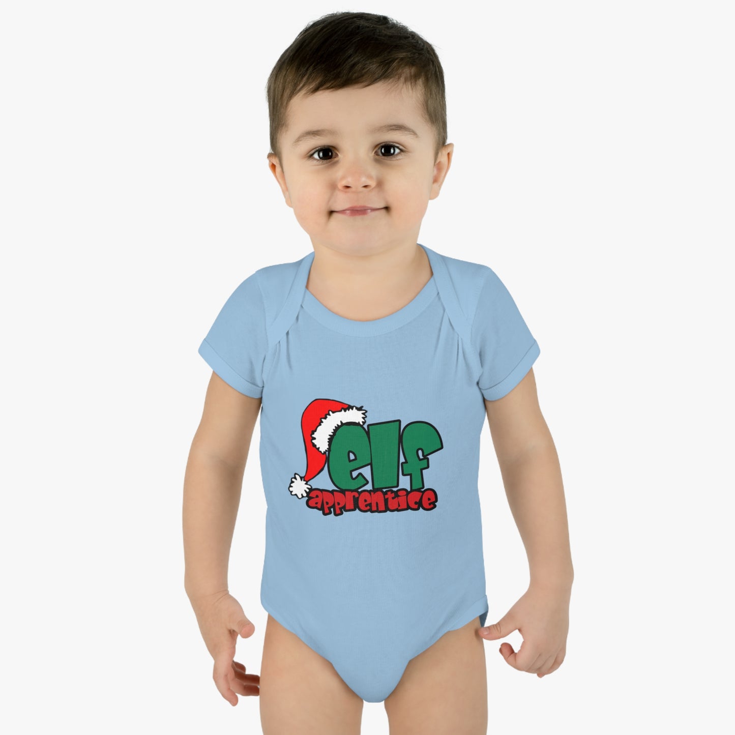 Elf Apprentice,  Cute Baby One Piece Body Suit, Christmas t-shirt, Infant gift, Red and green, Santa Hat, Adorable Soft, Shower Gift