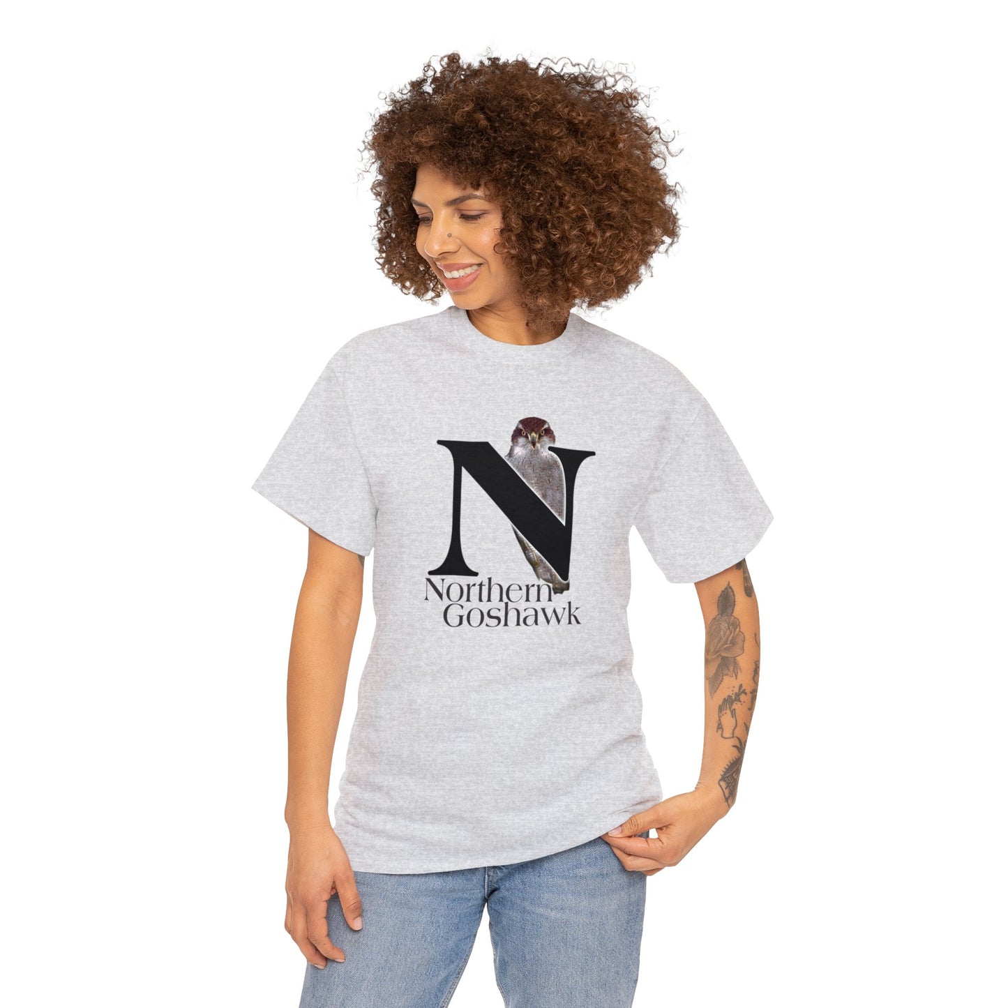 N is for Northern Goshawk T-Shirt, Bird Shirt, Wildlife Drawing T-Shirt, animal t-shirt, animal