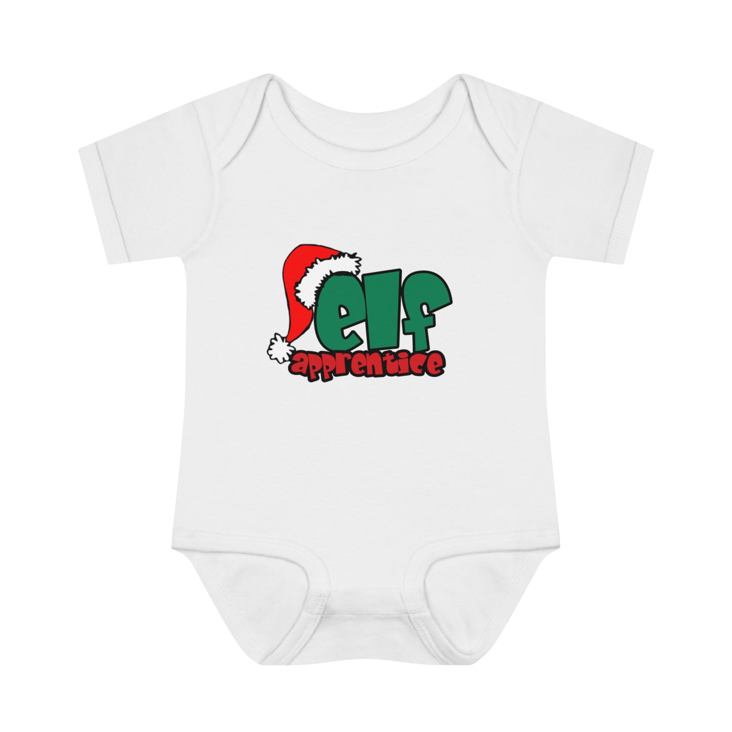 Elf Apprentice,  Cute Baby One Piece Body Suit, Christmas t-shirt, Infant gift, Red and green, Santa Hat, Adorable Soft, Shower Gift