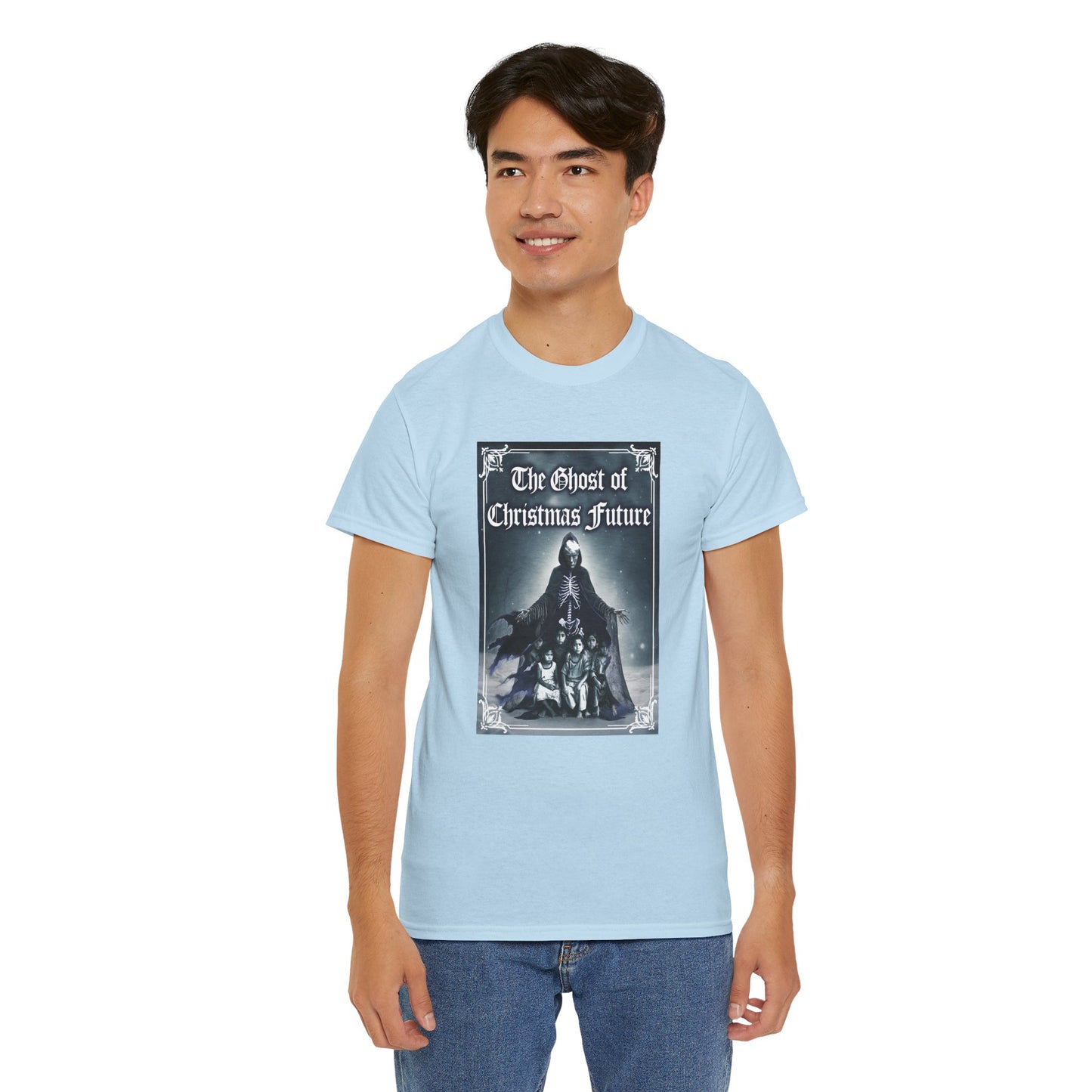 Donald Trump Parody T-Shirt Ghost of Christmas Future, A Christmas Carol Parody, President is Scary Spirt of Things to Come, Deporting Migrant Children, Sad