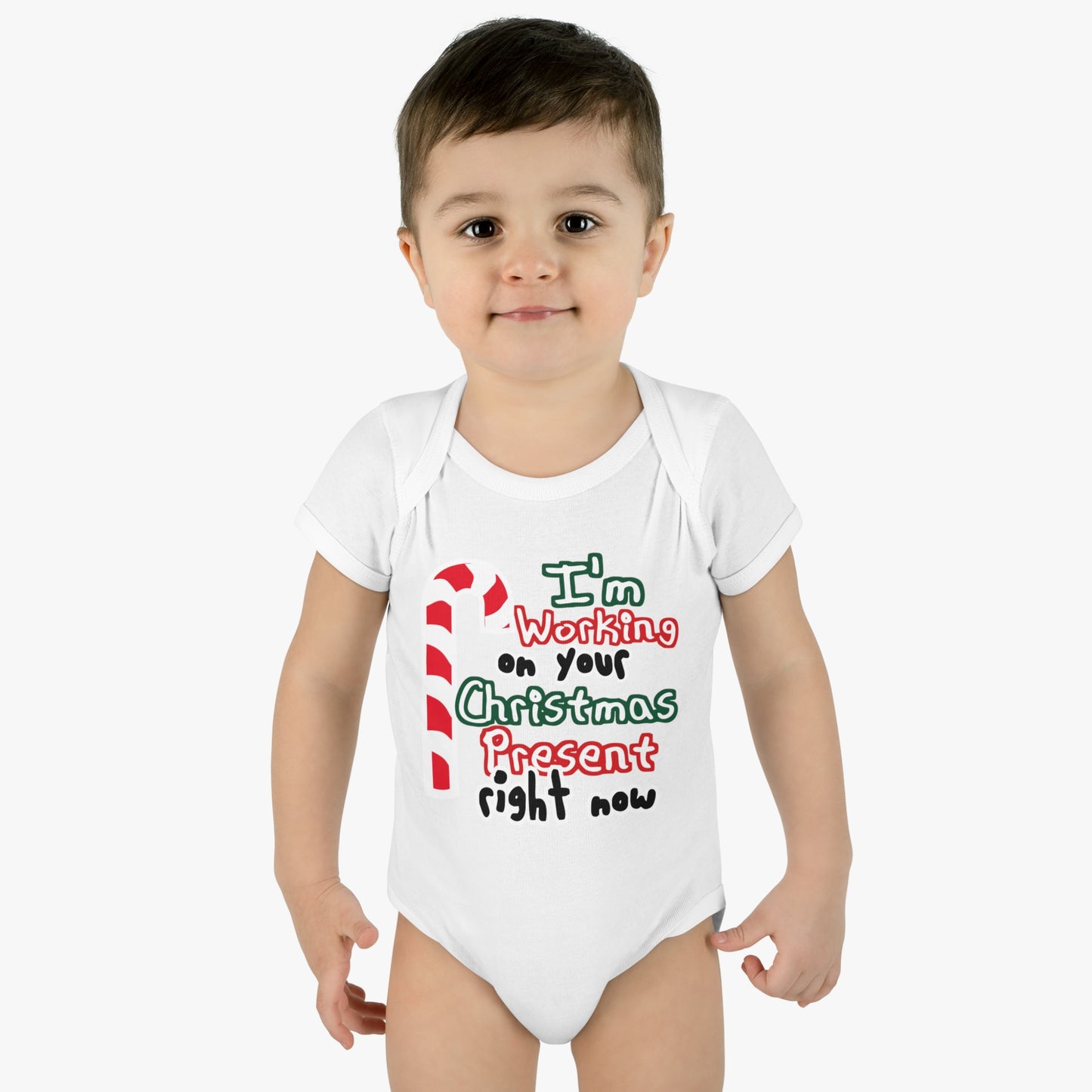 I'm working on Your Christmas Present Right Now Infant Toddler One Piece Body Suit, Christmas Baby Gift, Funny Baby T-Shirt, Christmas Tee