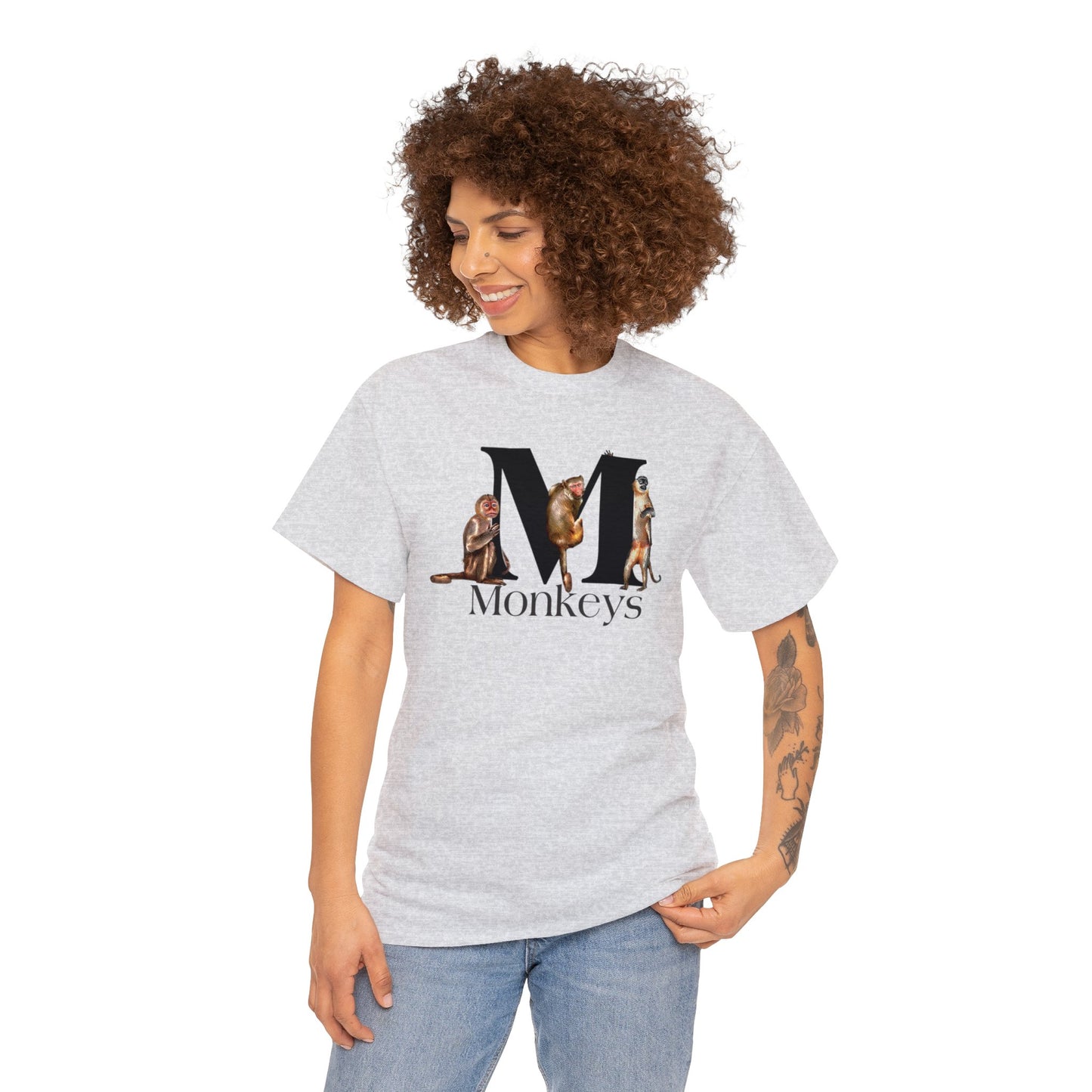 M is for Monkeys, Funny Monkeys t-shirt, Monkeys Hanging on Letter M, Drawing T-Shirt,