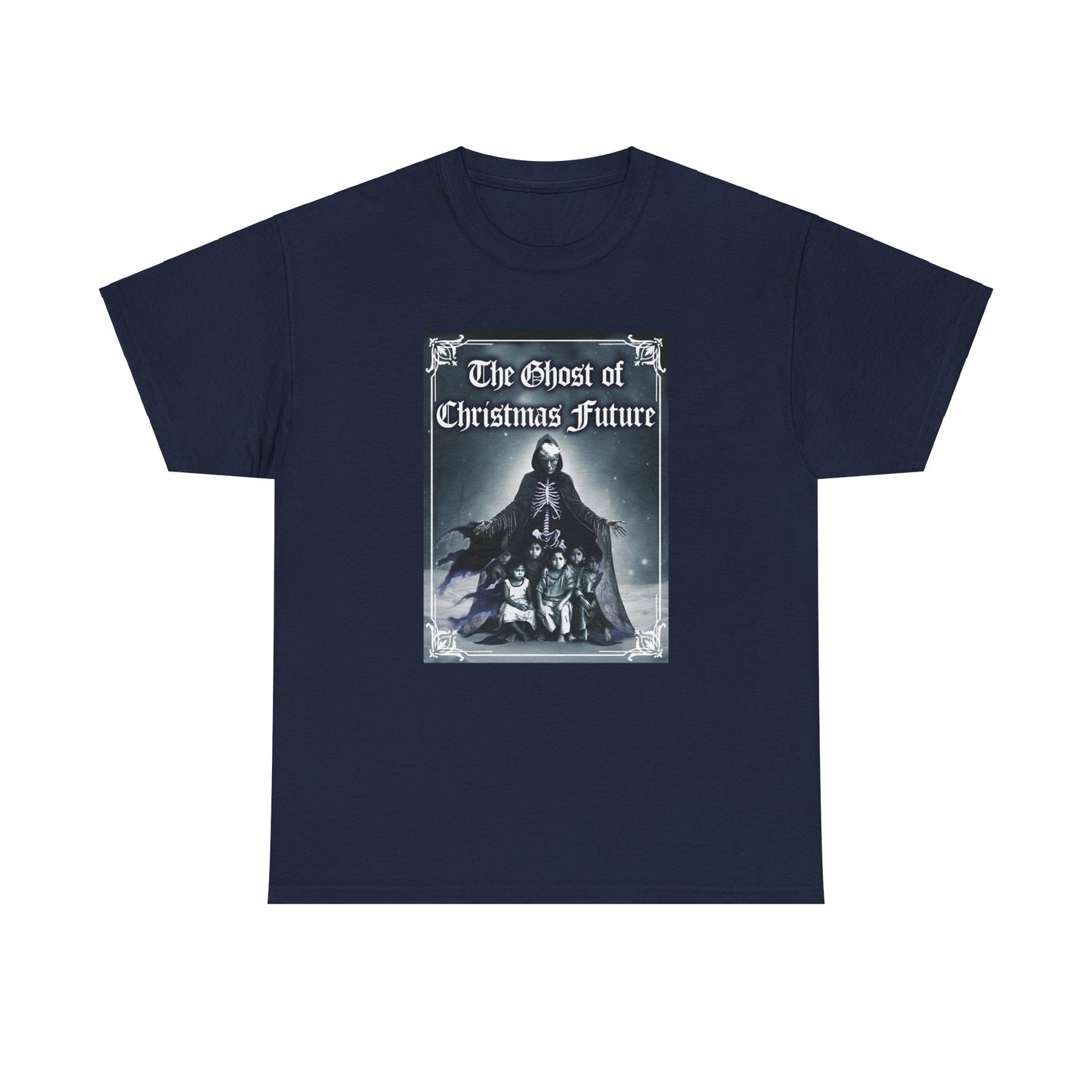 Donald Trump Parody T-Shirt Ghost of Christmas Future, A Christmas Carol Parody, President is Scary Spirt of Things to Come, Deporting Migrant Children, Sad