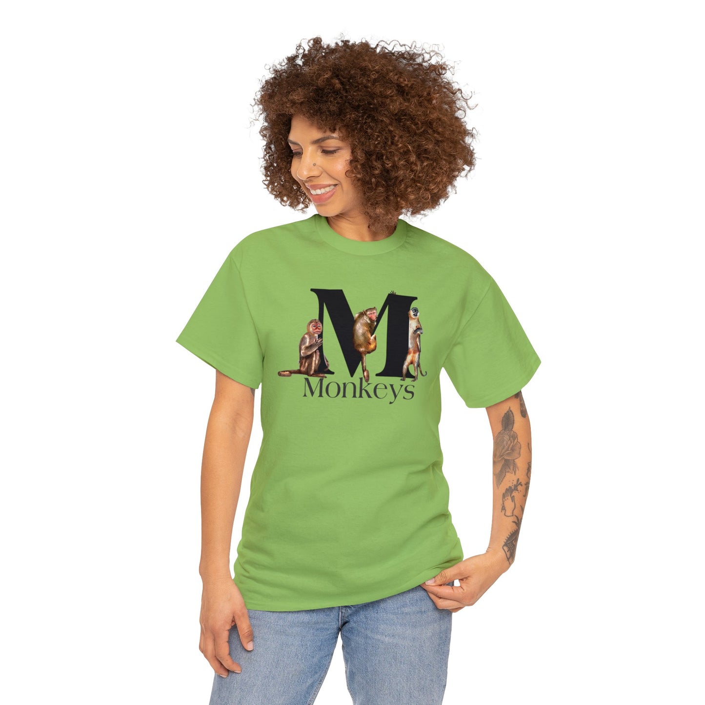 M is for Monkeys, Funny Monkeys t-shirt, Monkeys Hanging on Letter M, Drawing T-Shirt,