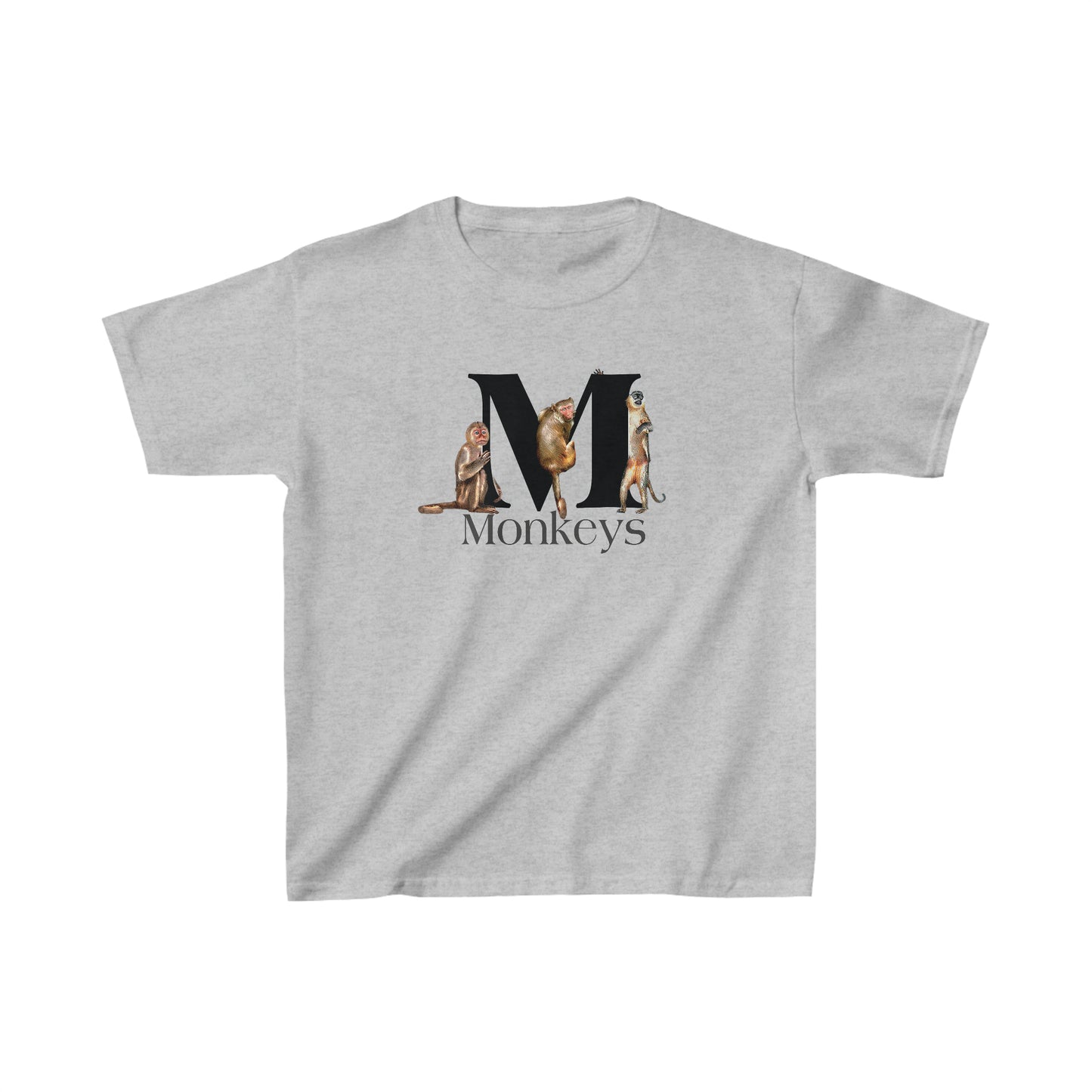 M is for Monkeys, Funny Monkeys t-shirt, Monkeys Hanging on Letter M, Drawing T-Shirt, animal shirt, animal alphabet T, animal letters Tee