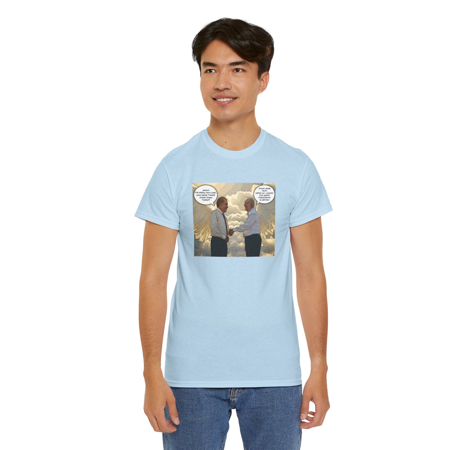 Jimmy Carter Meets Richard Nixon in Heaven T-Shirt, Good News, We're not the worst Presidents in History, Funny Political T-Shirt