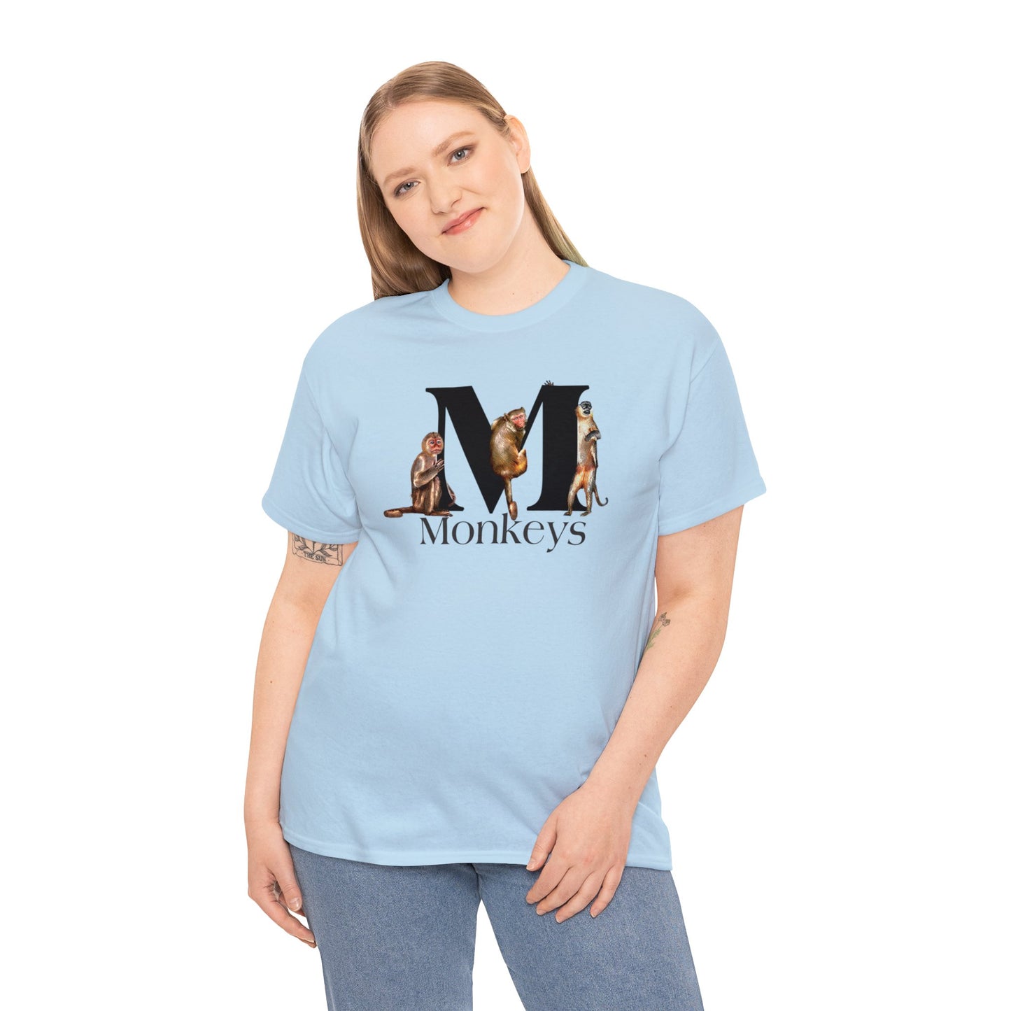 M is for Monkeys, Funny Monkeys t-shirt, Monkeys Hanging on Letter M, Drawing T-Shirt,