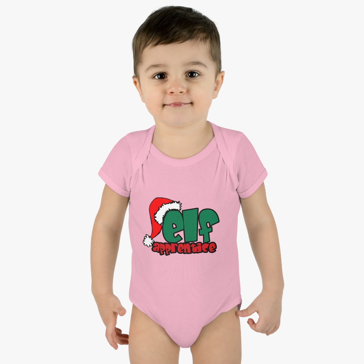 Elf Apprentice,  Cute Baby One Piece Body Suit, Christmas t-shirt, Infant gift, Red and green, Santa Hat, Adorable Soft, Shower Gift