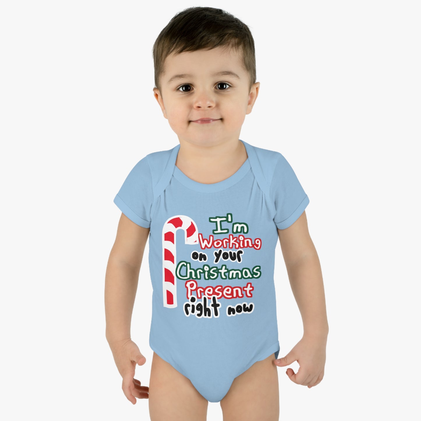 I'm working on Your Christmas Present Right Now Infant Toddler One Piece Body Suit, Christmas Baby Gift, Funny Baby T-Shirt, Christmas Tee