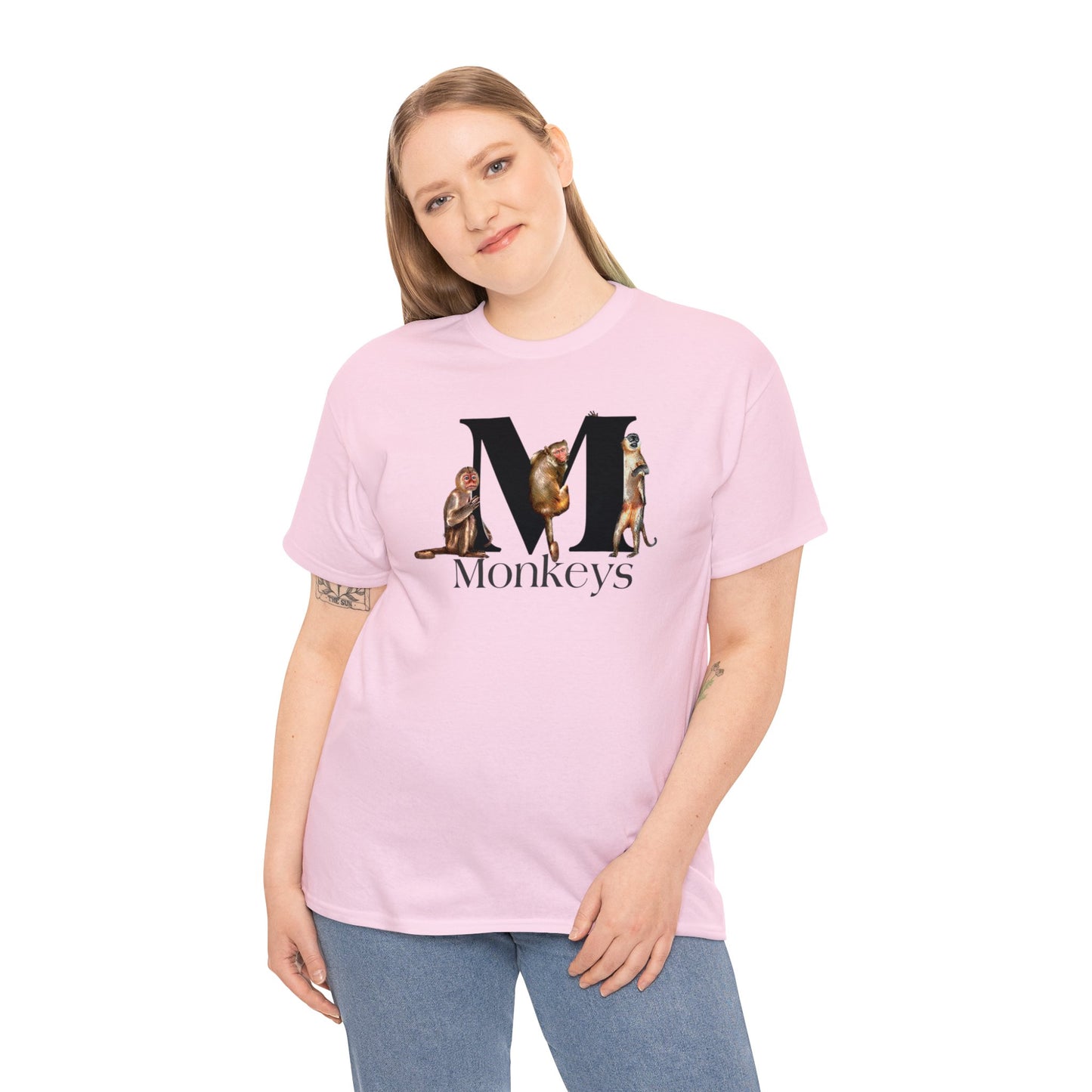 M is for Monkeys, Funny Monkeys t-shirt, Monkeys Hanging on Letter M, Drawing T-Shirt,