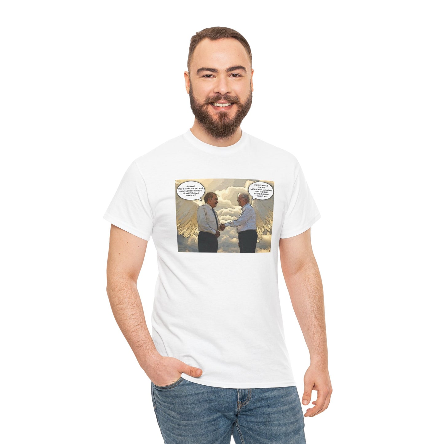 Jimmy Carter Meets Richard Nixon in Heaven T-Shirt, Good News, We're not the worst Presidents in History, Funny Political T-Shirt