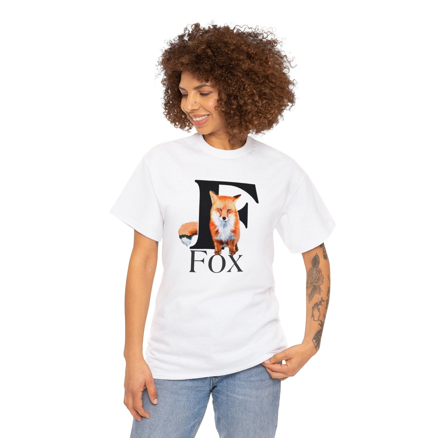 F is for Fox T-Shirt, Animal Letter F Tee, cute Fuzzy Fox Tee, Fox Drawing T-Shirt, animal t-shirt,