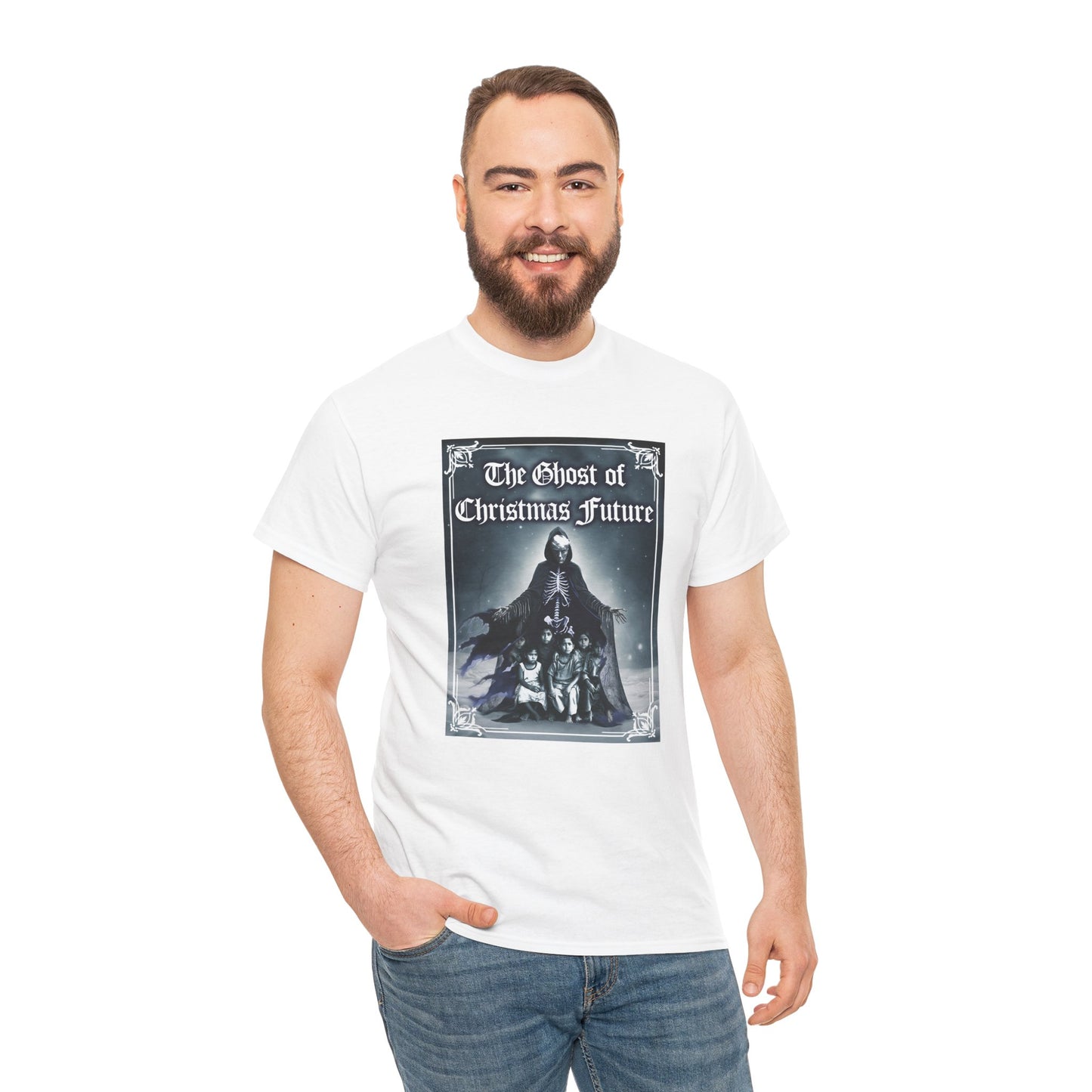 Donald Trump Parody T-Shirt Ghost of Christmas Future, A Christmas Carol Parody, President is Scary Spirt of Things to Come, Deporting Migrant Children, Sad