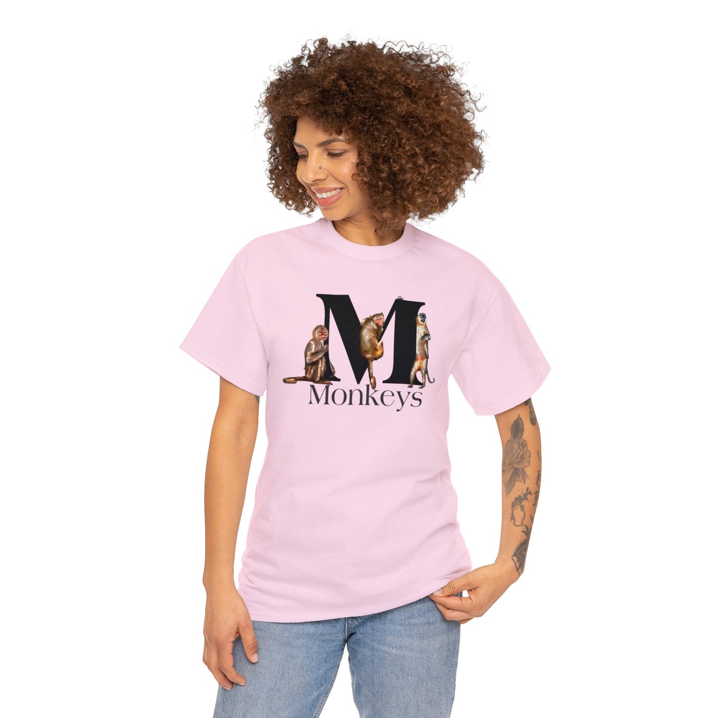 M is for Monkeys, Funny Monkeys t-shirt, Monkeys Hanging on Letter M, Drawing T-Shirt,